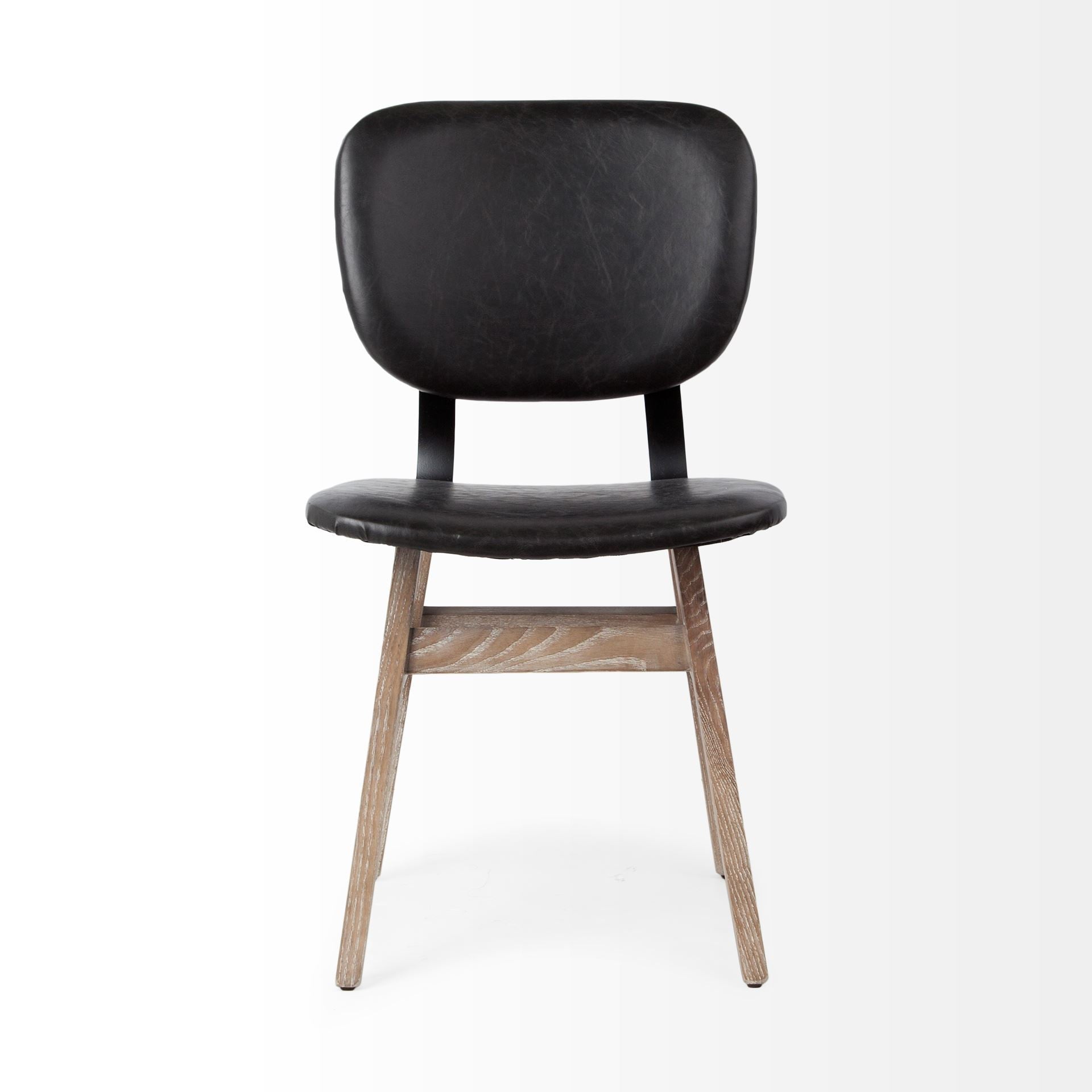 Set of Two Black and Brown Faux Leather Open Back Dining Side Chairs