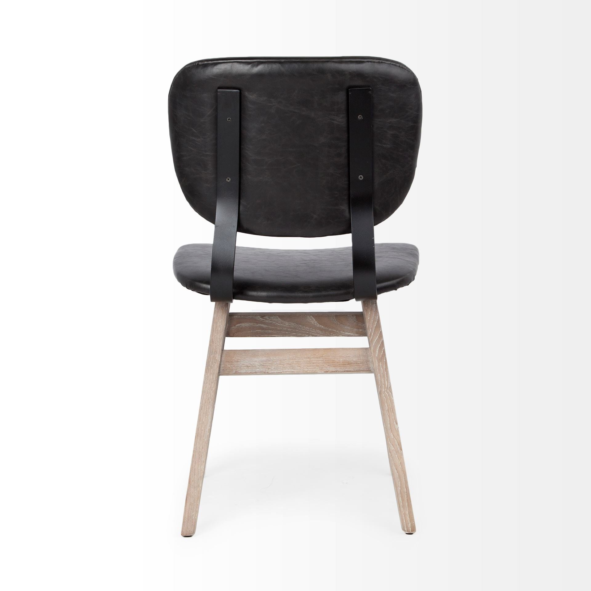 Set of Two Black and Brown Faux Leather Open Back Dining Side Chairs