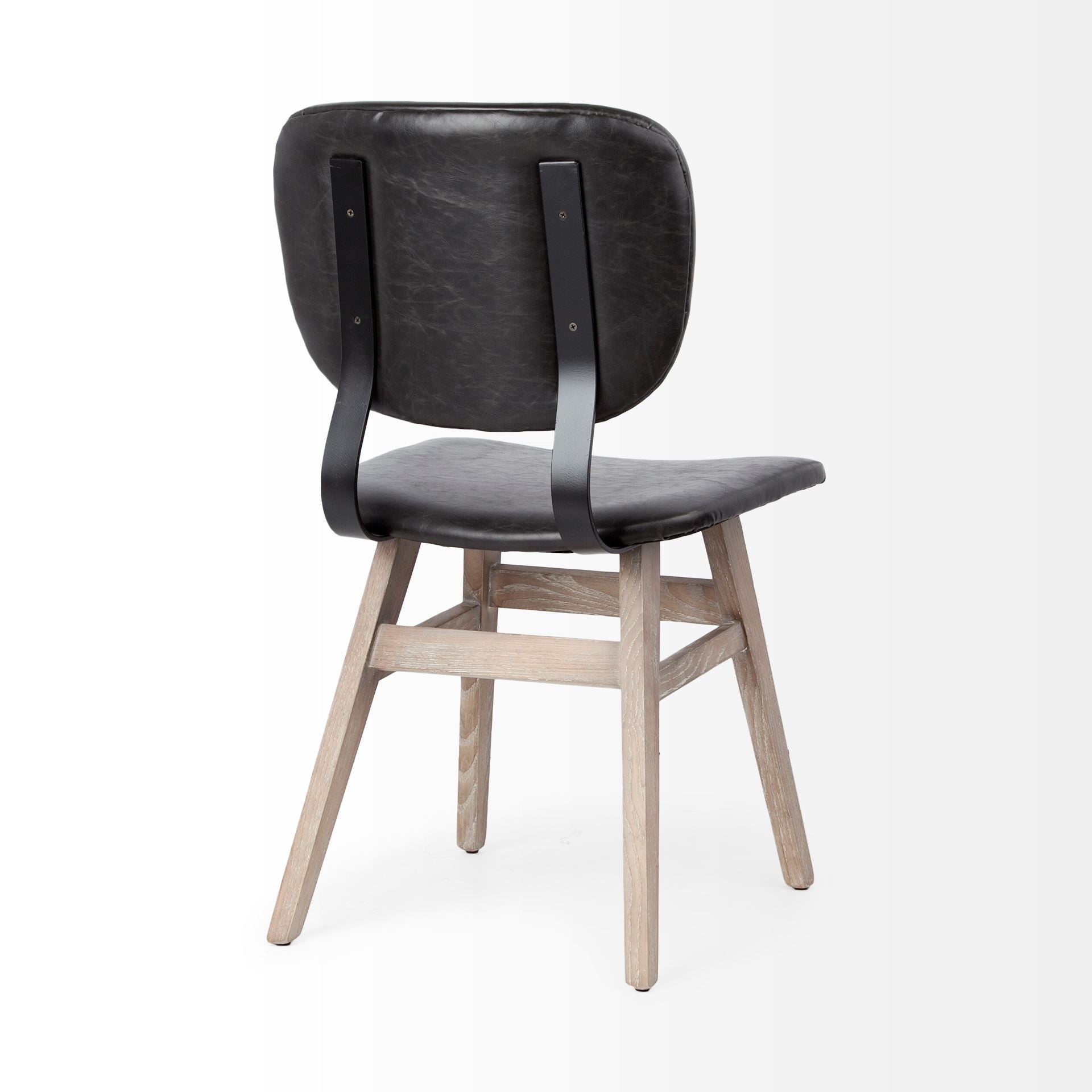 Set of Two Black and Brown Faux Leather Open Back Dining Side Chairs