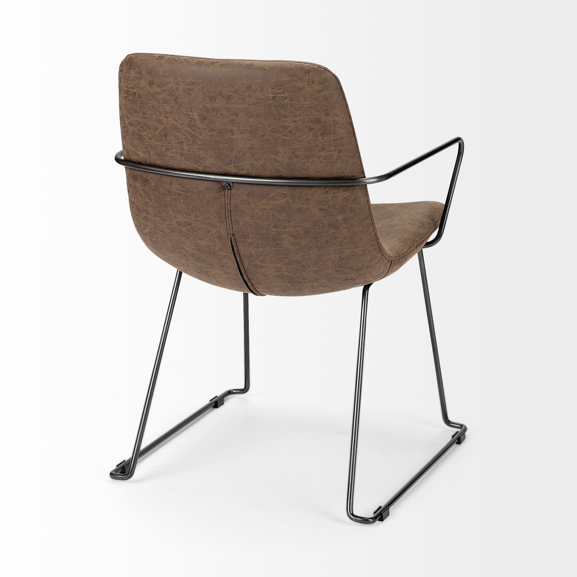 Brown and Black Upholstered Faux Leather Dining Arm Chair