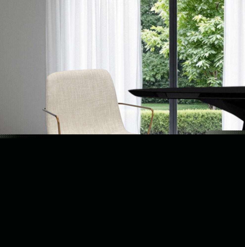 Cream and Gold Upholstered Fabric Dining Arm Chair