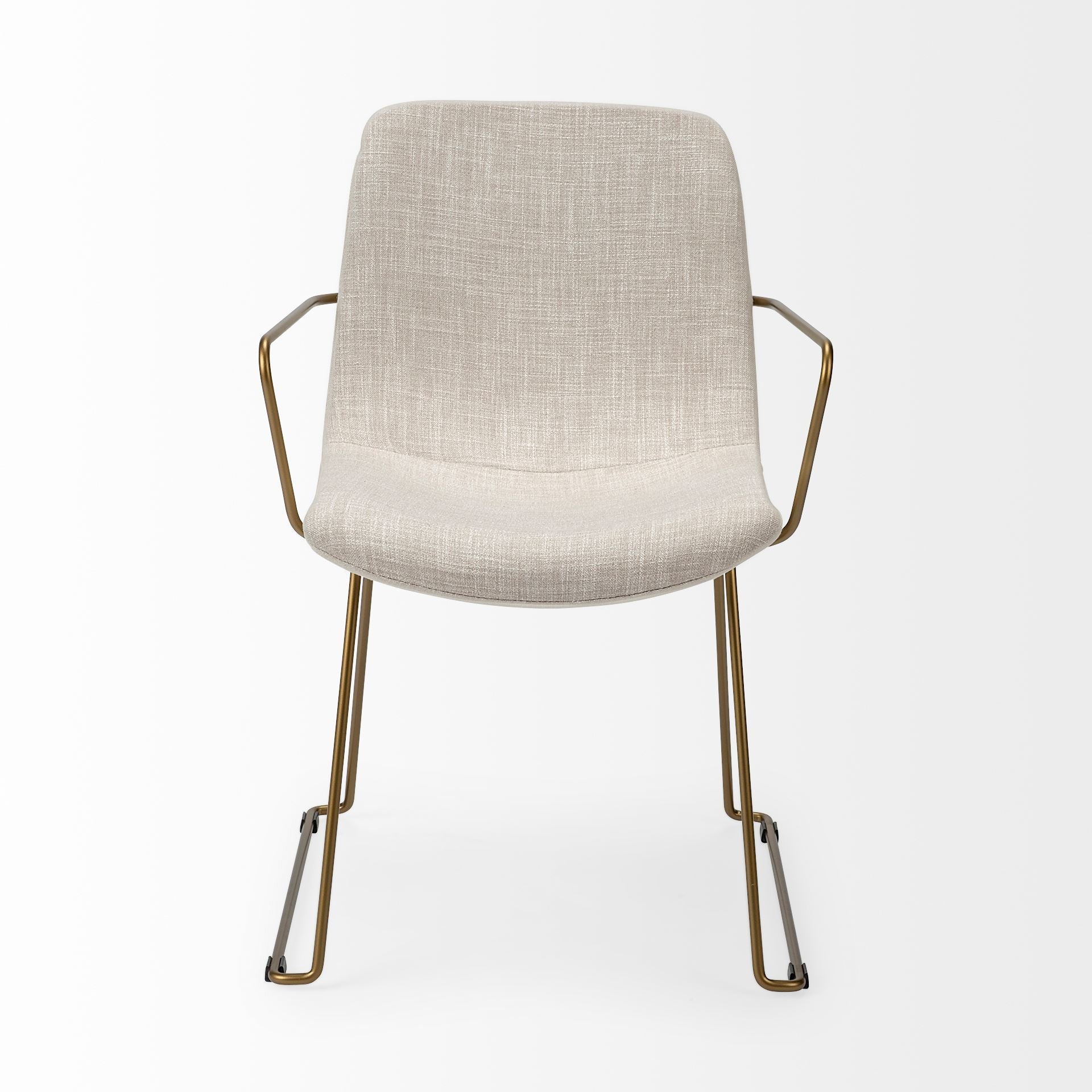 Cream and Gold Upholstered Fabric Dining Arm Chair