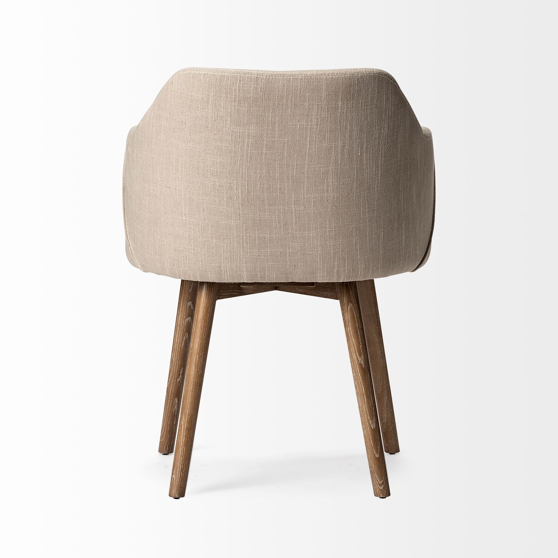 Cream and Brown Upholstered Fabric Dining Arm Chair