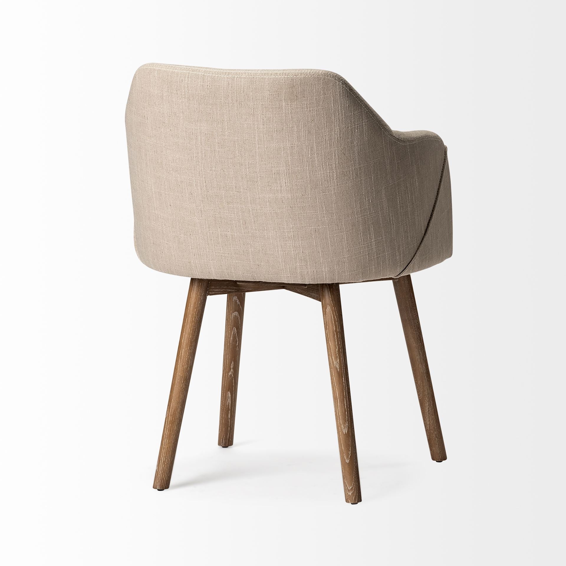 Cream and Brown Upholstered Fabric Dining Arm Chair