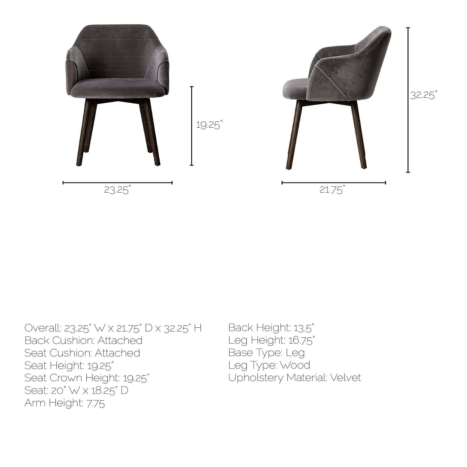 Gray and Black Upholstered Fabric Dining Arm Chair