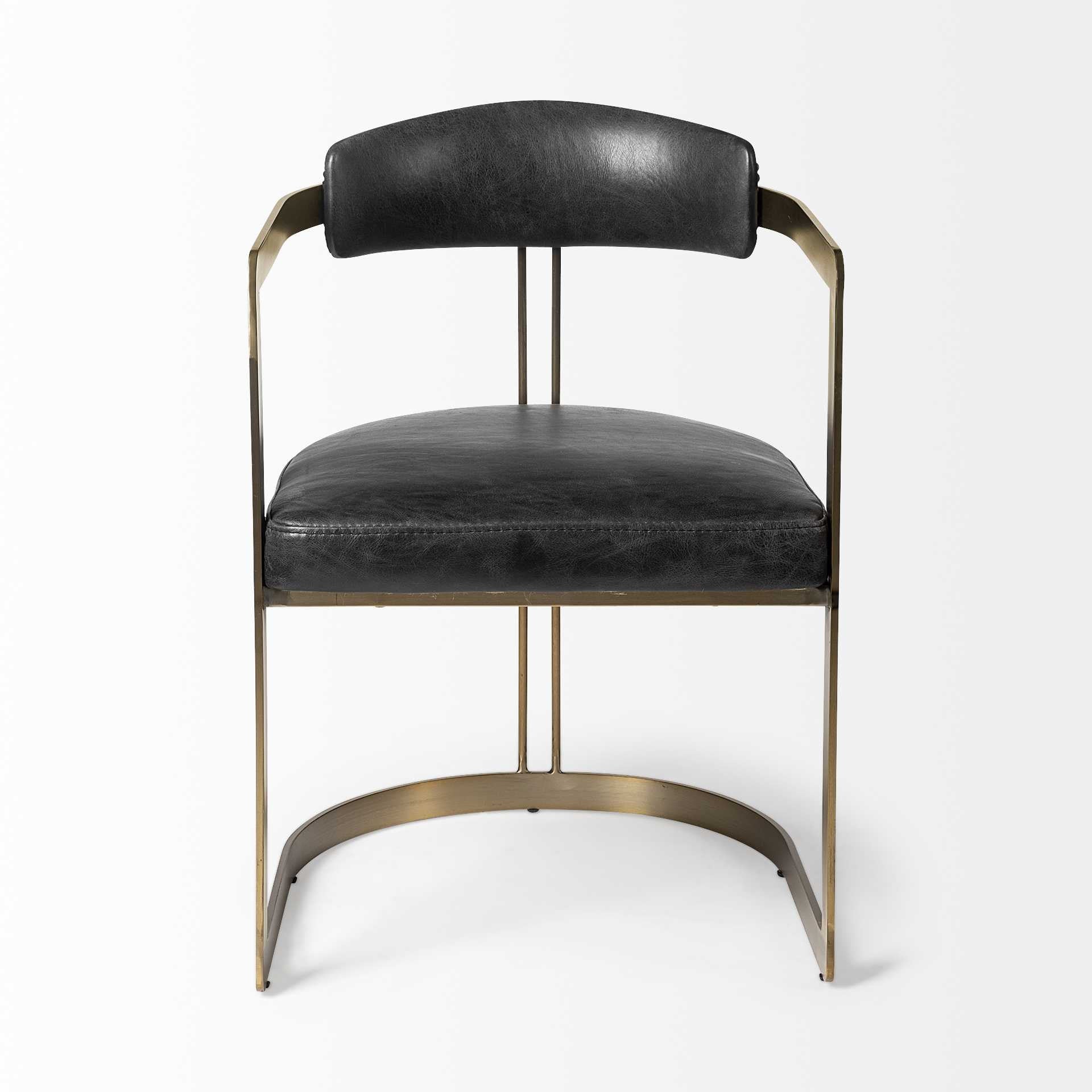 Black and Gold Upholstered Leather Open Back Dining Arm Chair