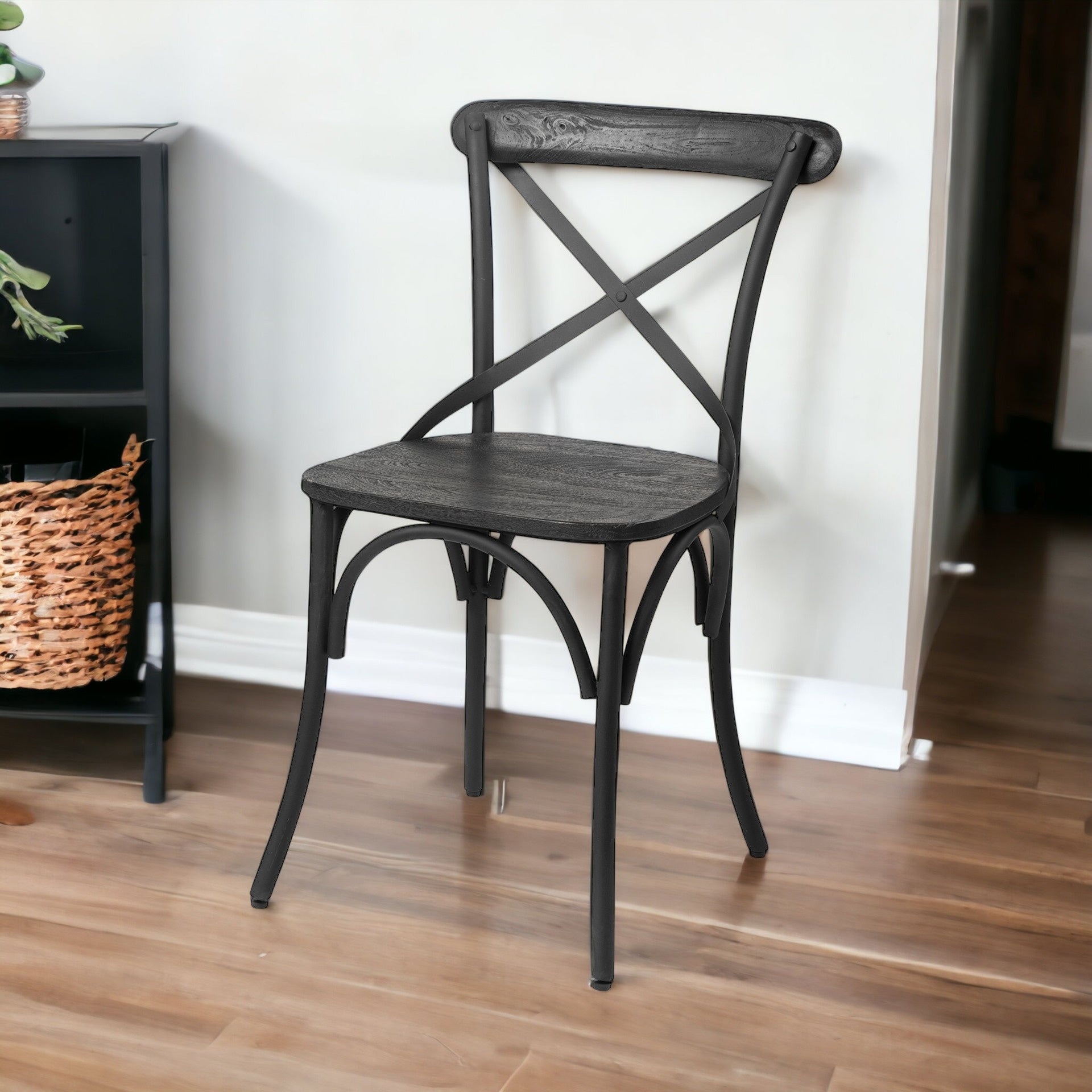 Set Of Two Black Wood Cross Back Side Chairs