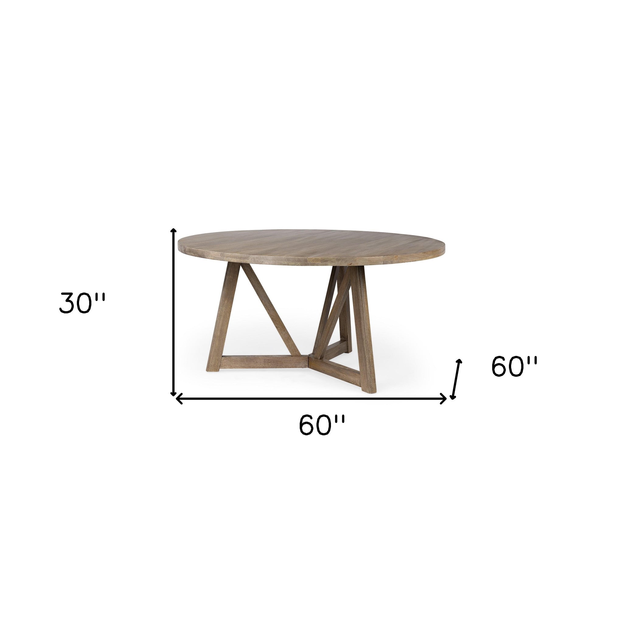 60" Round Brown Solid Wood Top And Base Dining Table