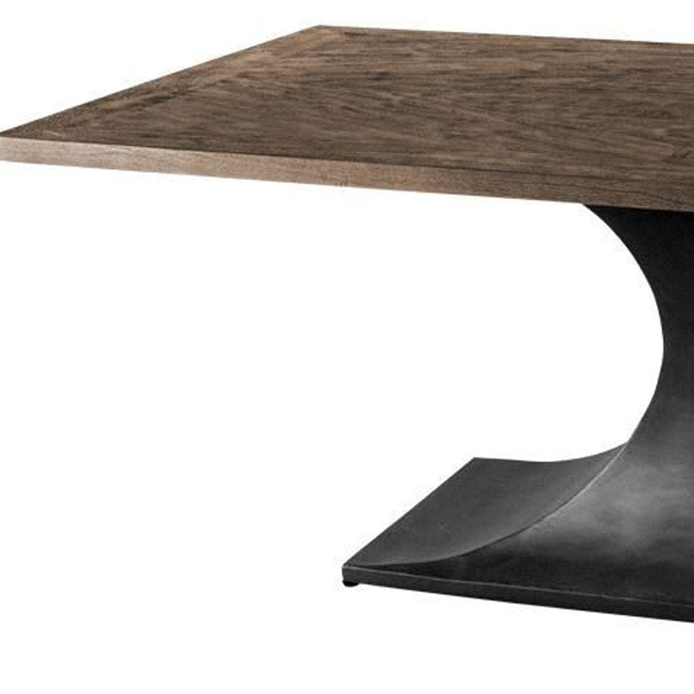 79" Brown And Black Solid Wood And Metal Pedestal Base Dining Table
