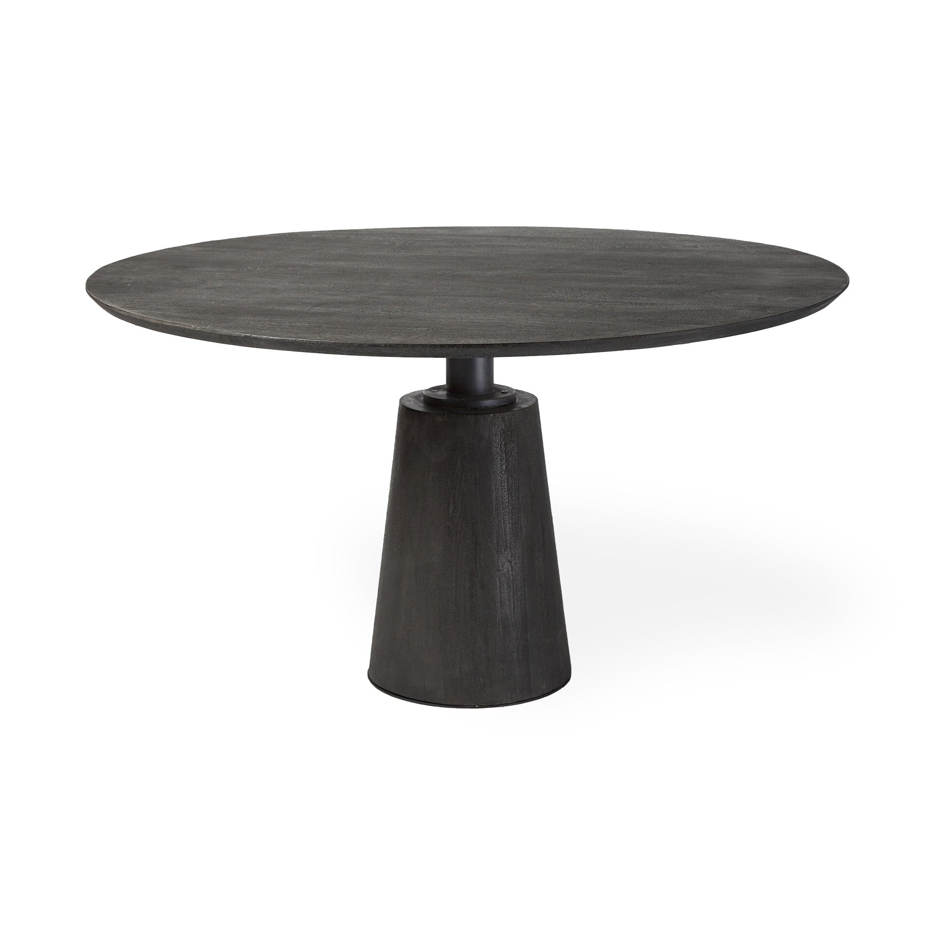 54" Dark Brown Solid Wood And Iron Pedestal Base Round Top Dining Table