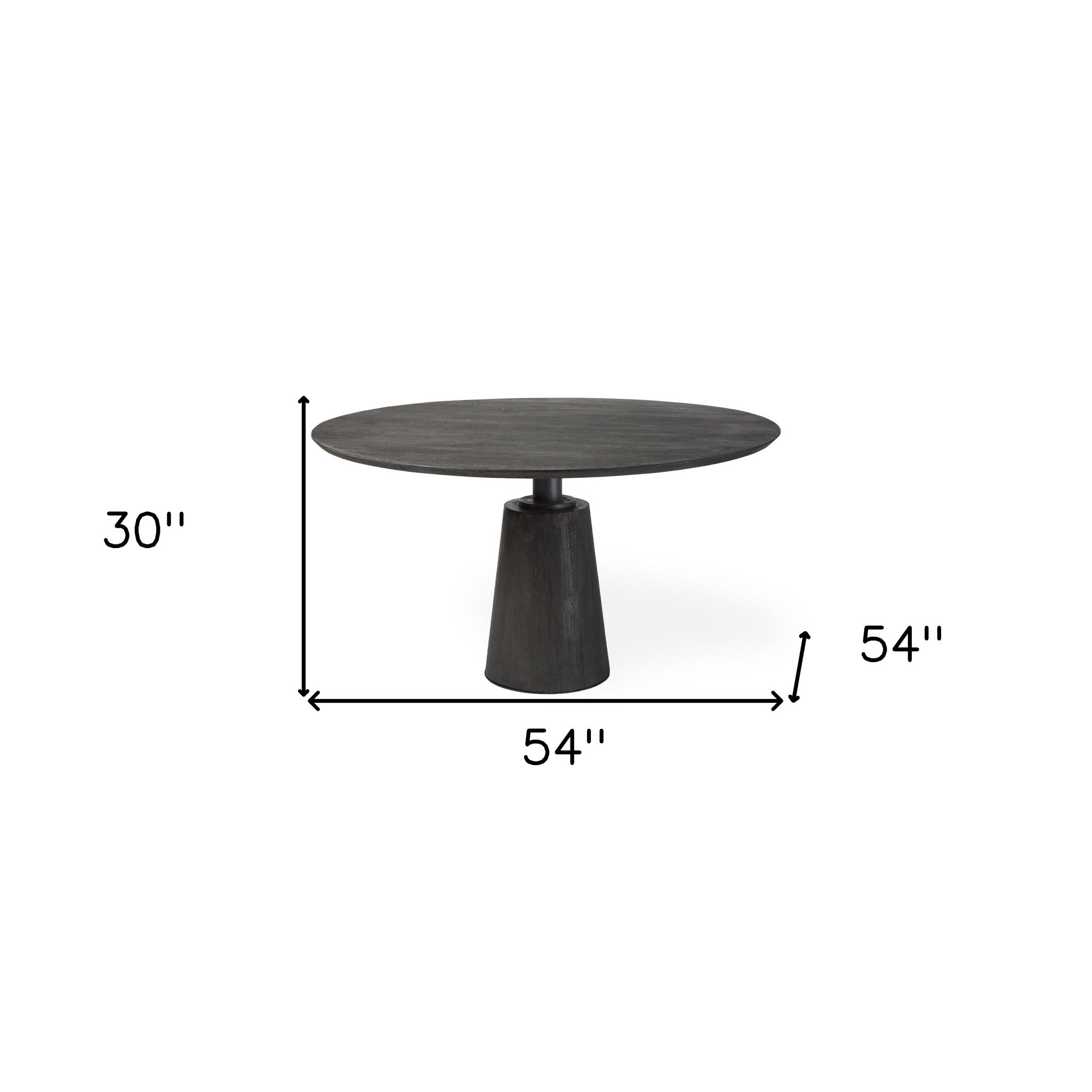 54" Dark Brown Solid Wood And Iron Pedestal Base Round Top Dining Table