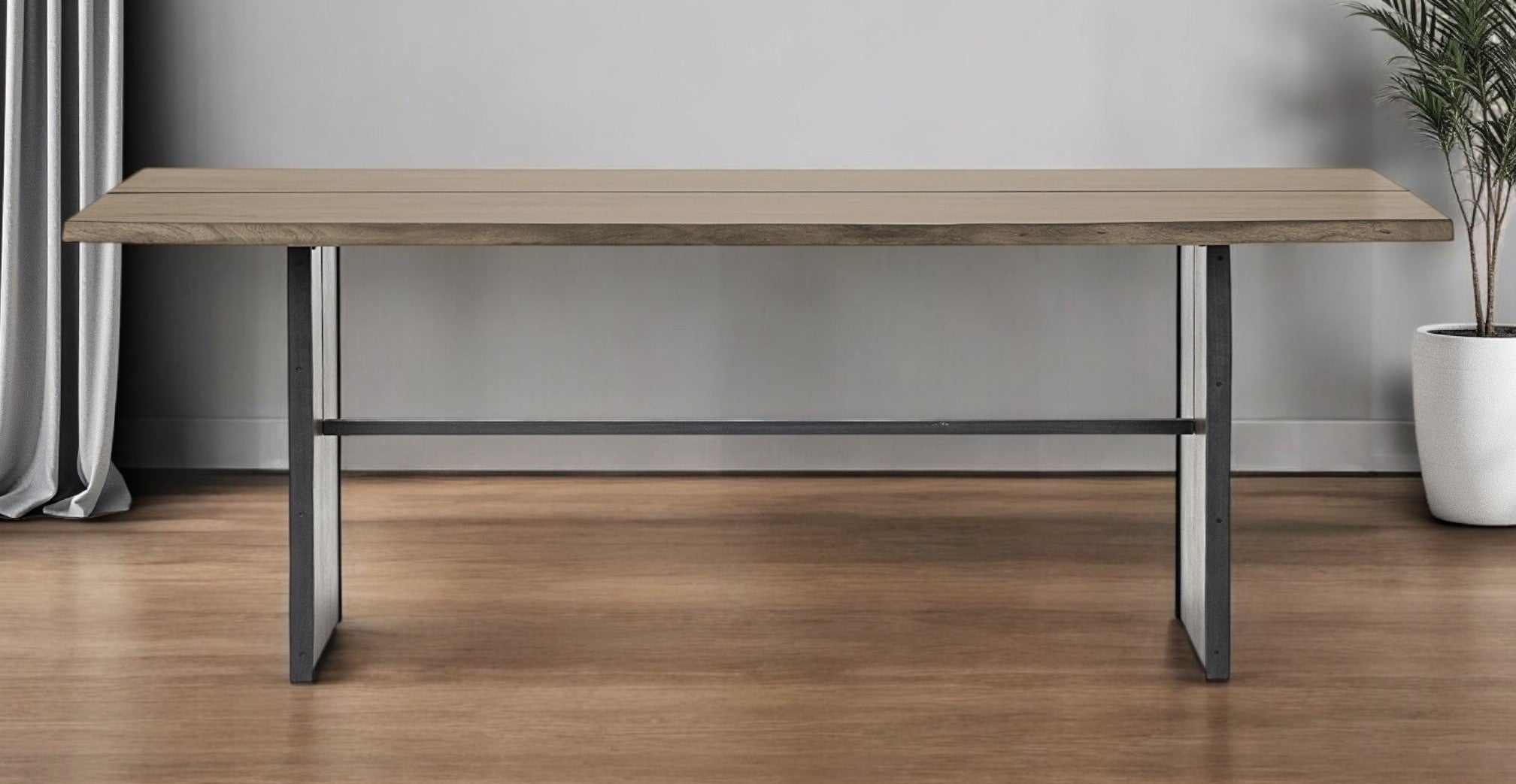 84" Brown Solid Wood Sled Base Dining Table