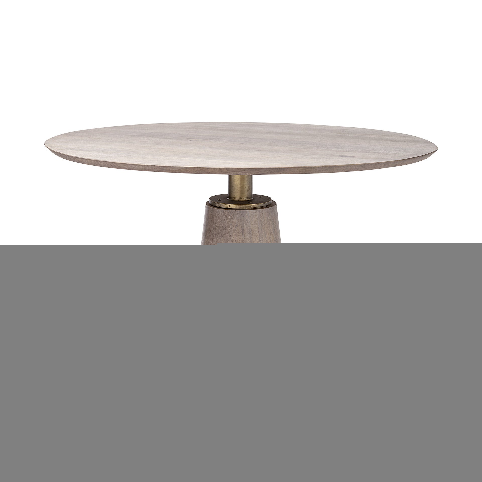 54" Brown And Gold Rounded Solid Wood And Metal Pedestal Base Dining Table