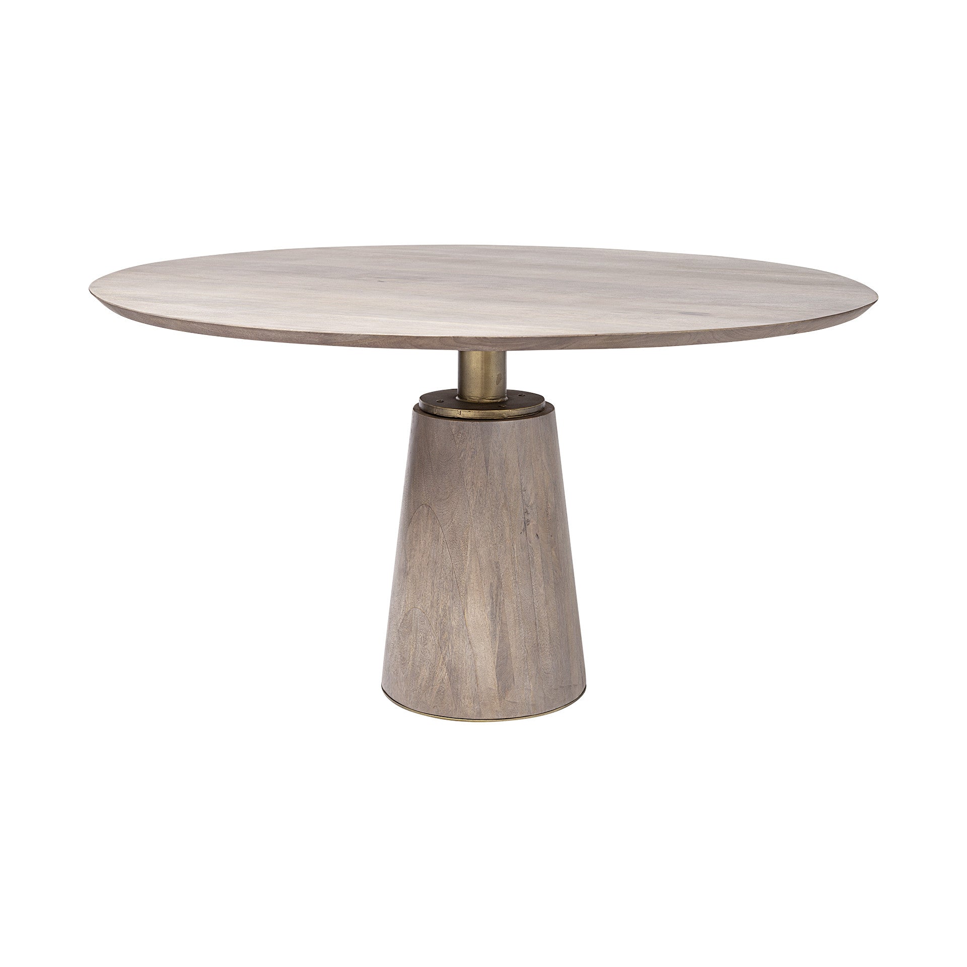 54" Light Brown And Gold Solid Wood And Iron Pedestal Base Round Top Dining Table