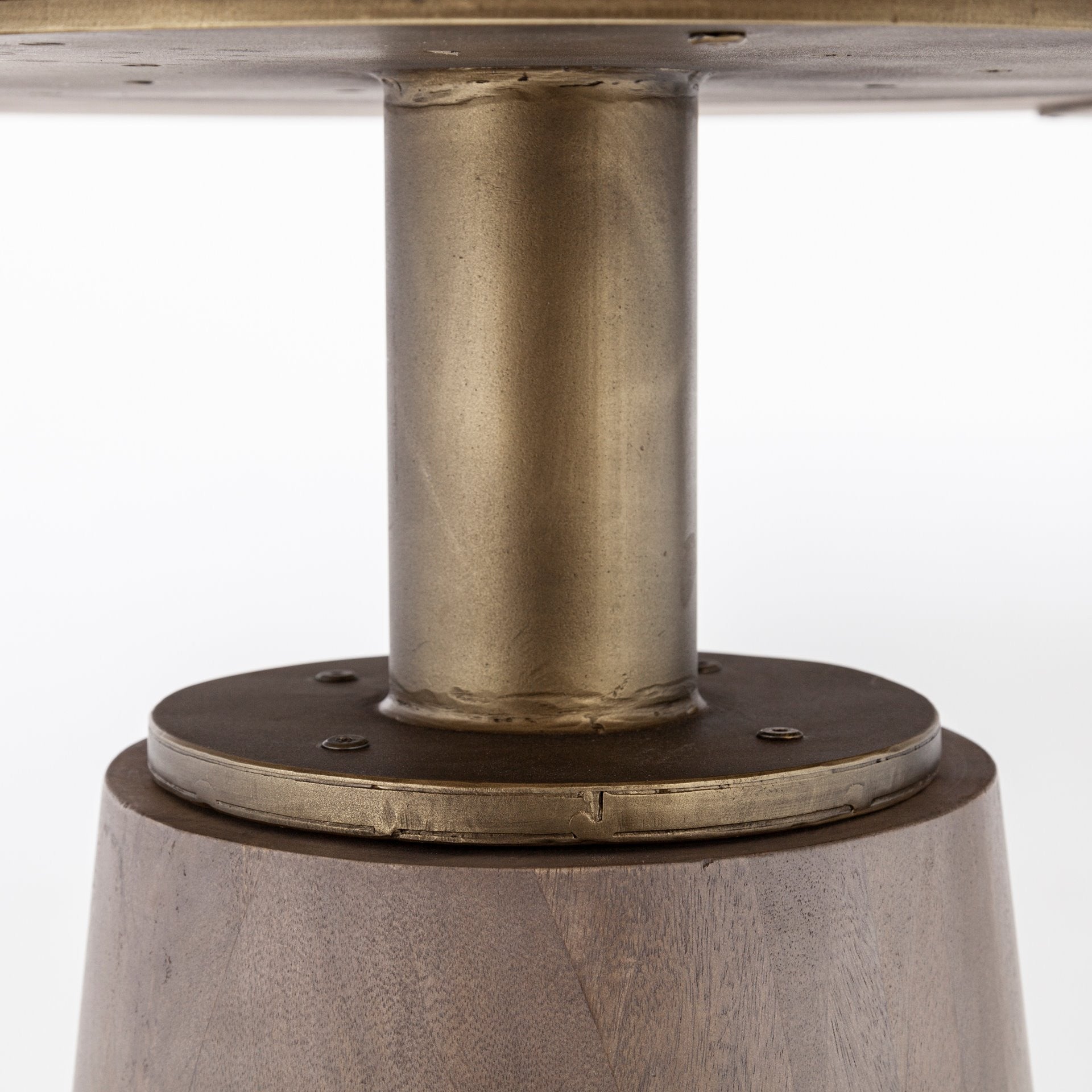 54" Light Brown And Gold Solid Wood And Iron Pedestal Base Round Top Dining Table