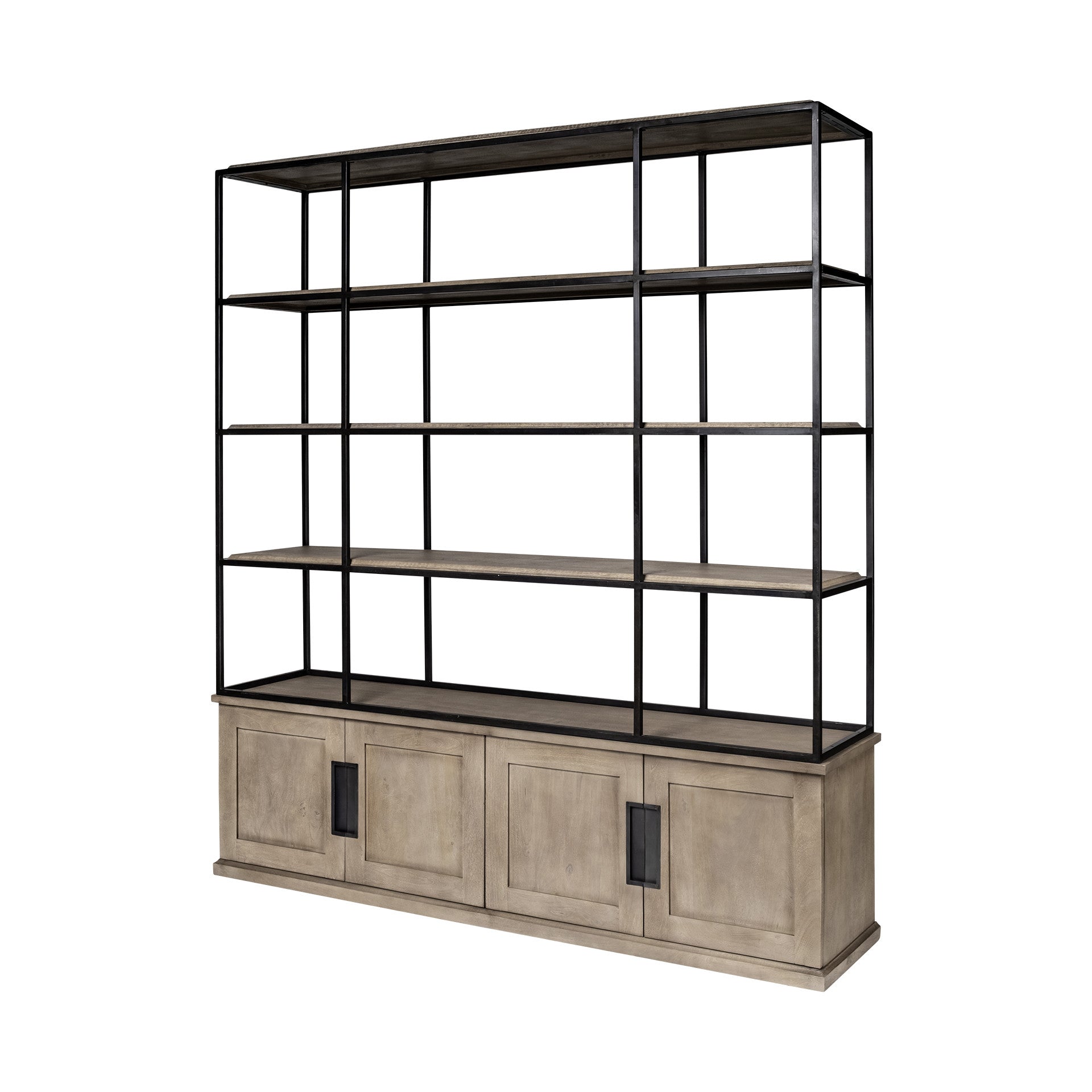 90" Brown Iron and Wood Three Tier Bookcase