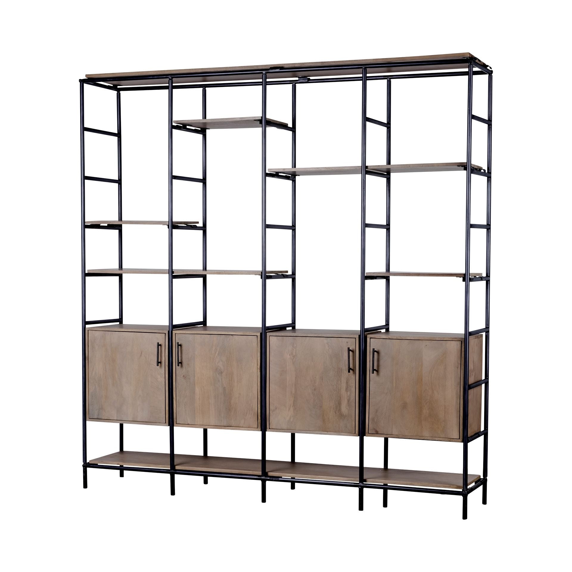 90" Brown Metal and Wood Bookcase