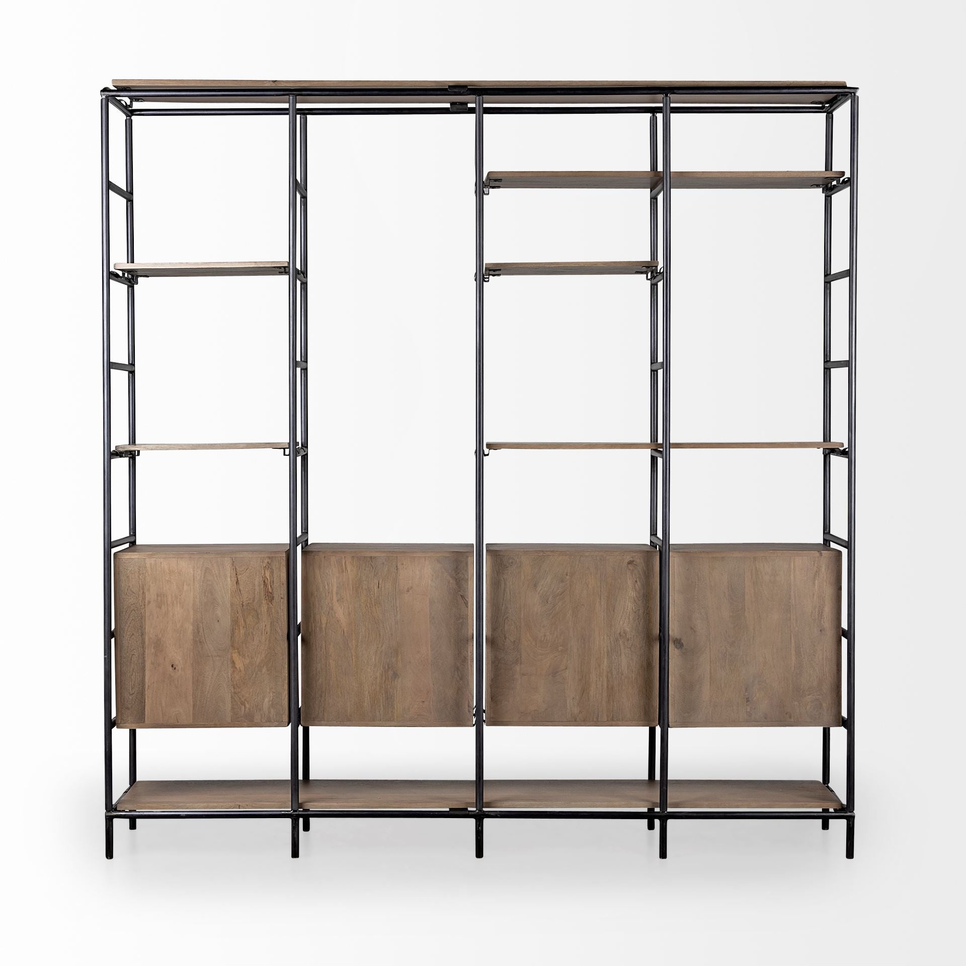 90" Brown Metal and Wood Bookcase