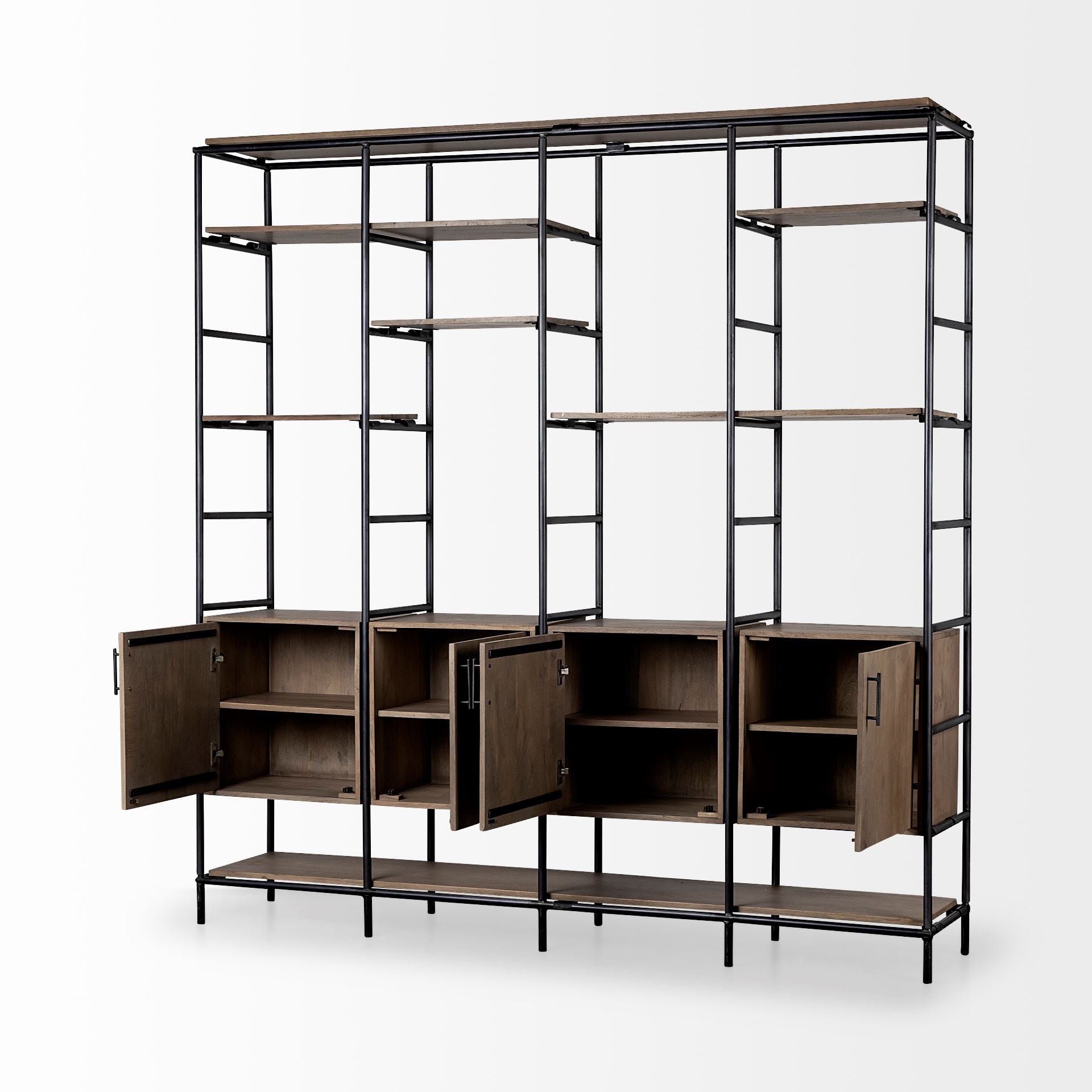 90" Brown Metal and Wood Bookcase