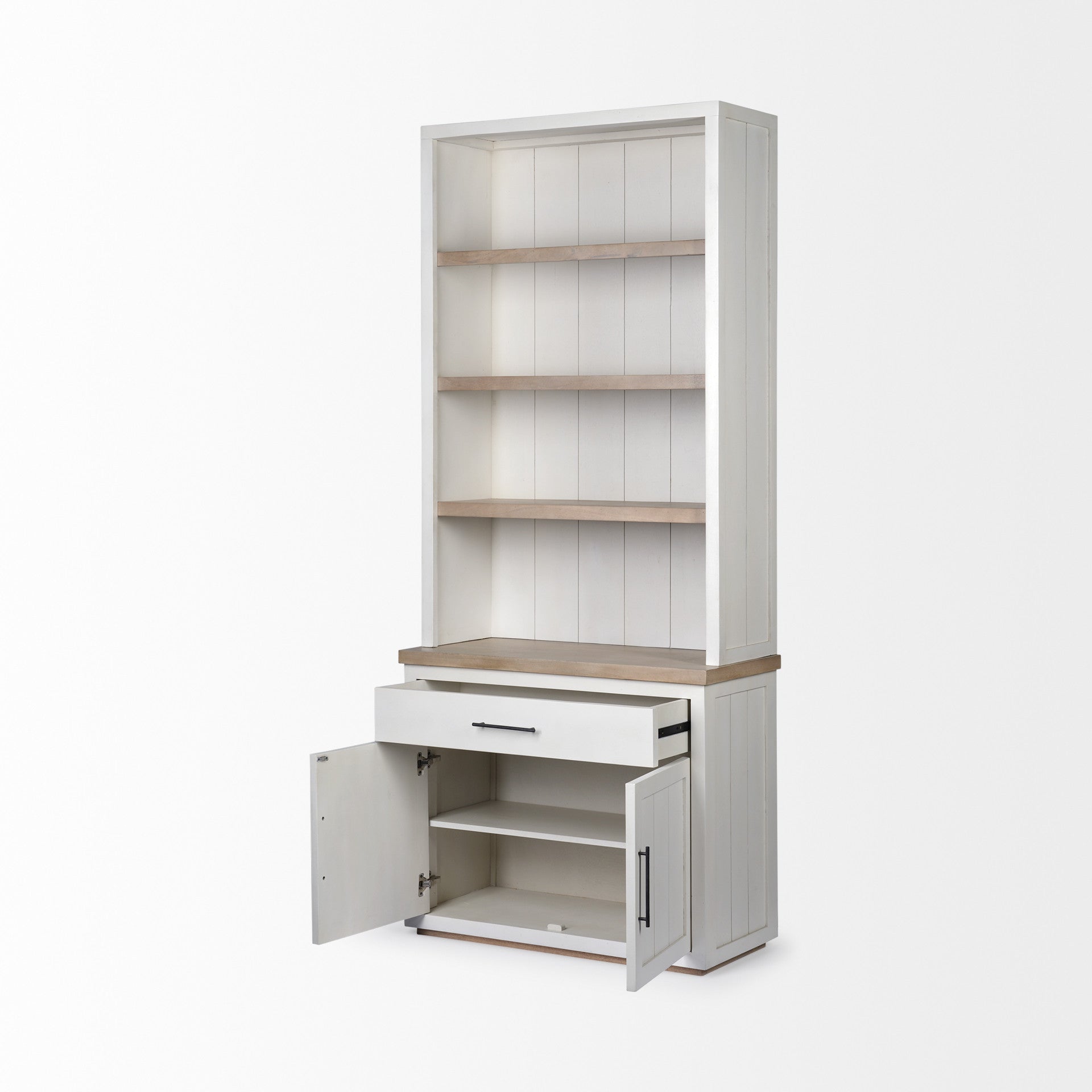 91" Brown And White Wood Three Tier Bookcase