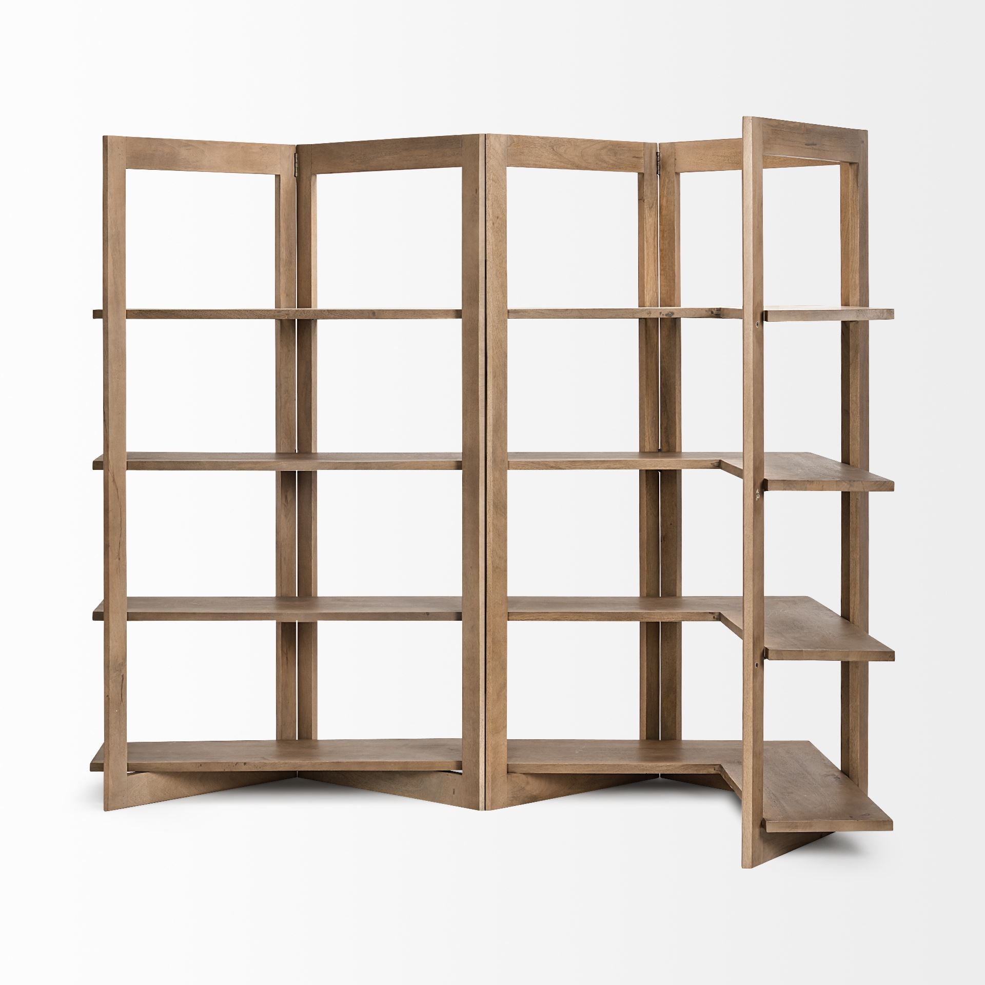 72" Brown Solid Wood and Wood Four Tier Bookcase