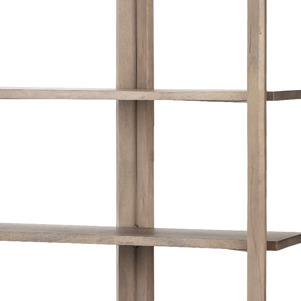 72" Brown Solid Wood and Wood Four Tier Bookcase