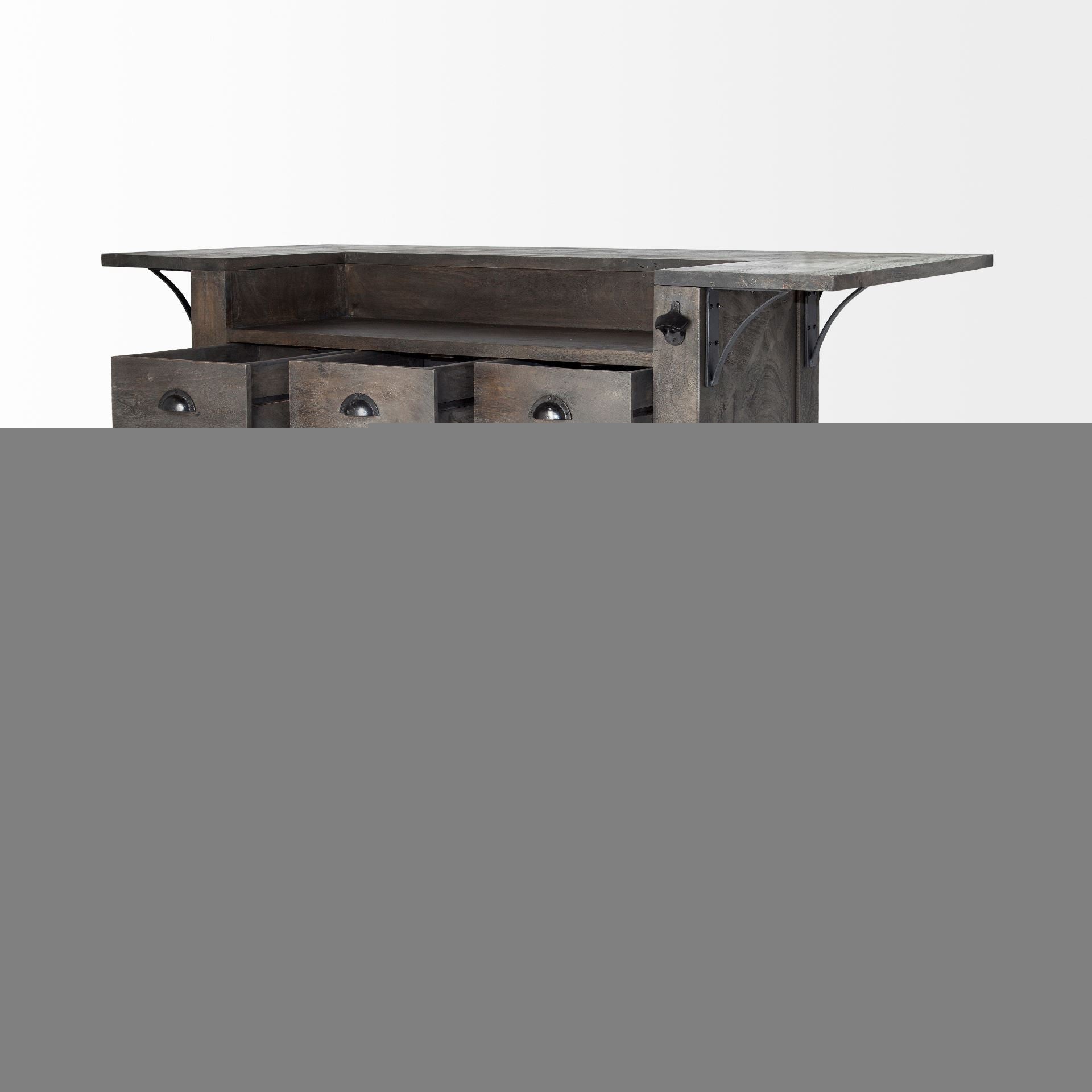 29" Gray Solid Wood Rolling Kitchen Island With Storage