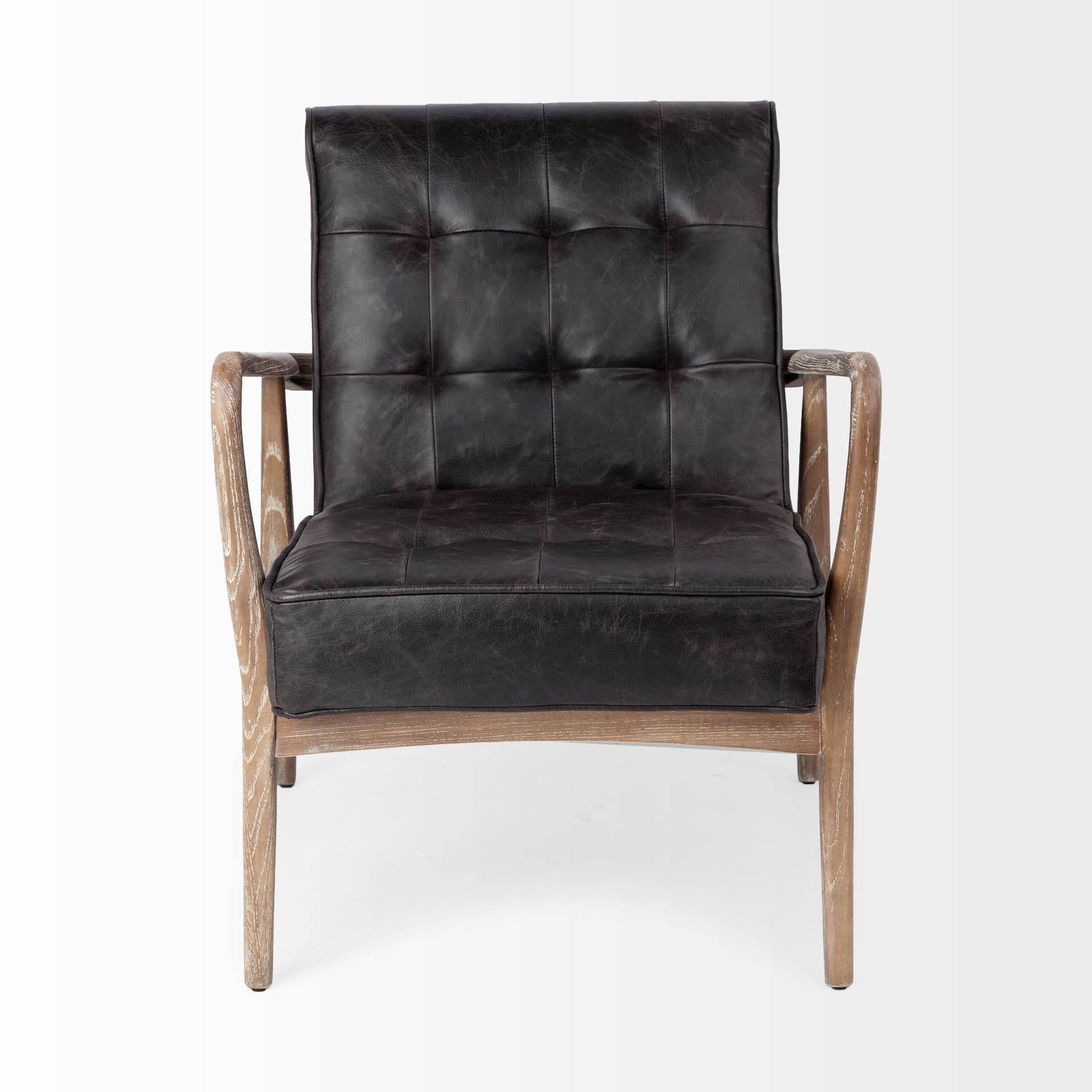 28" Black and Brown Leather Tufted Lounge Chair