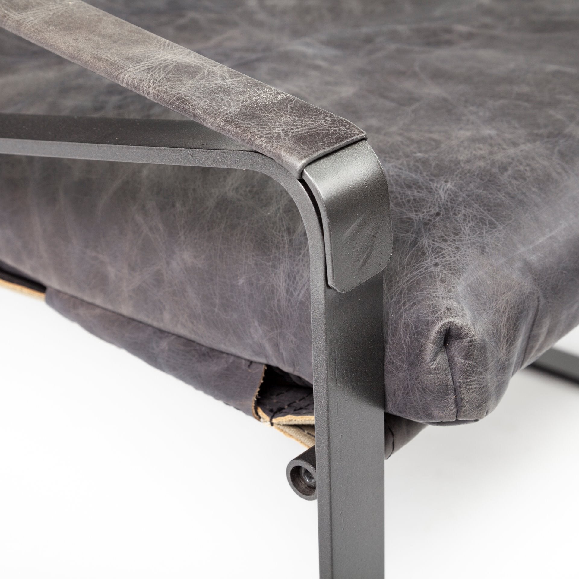 35" Black Leather Distressed Arm Chair