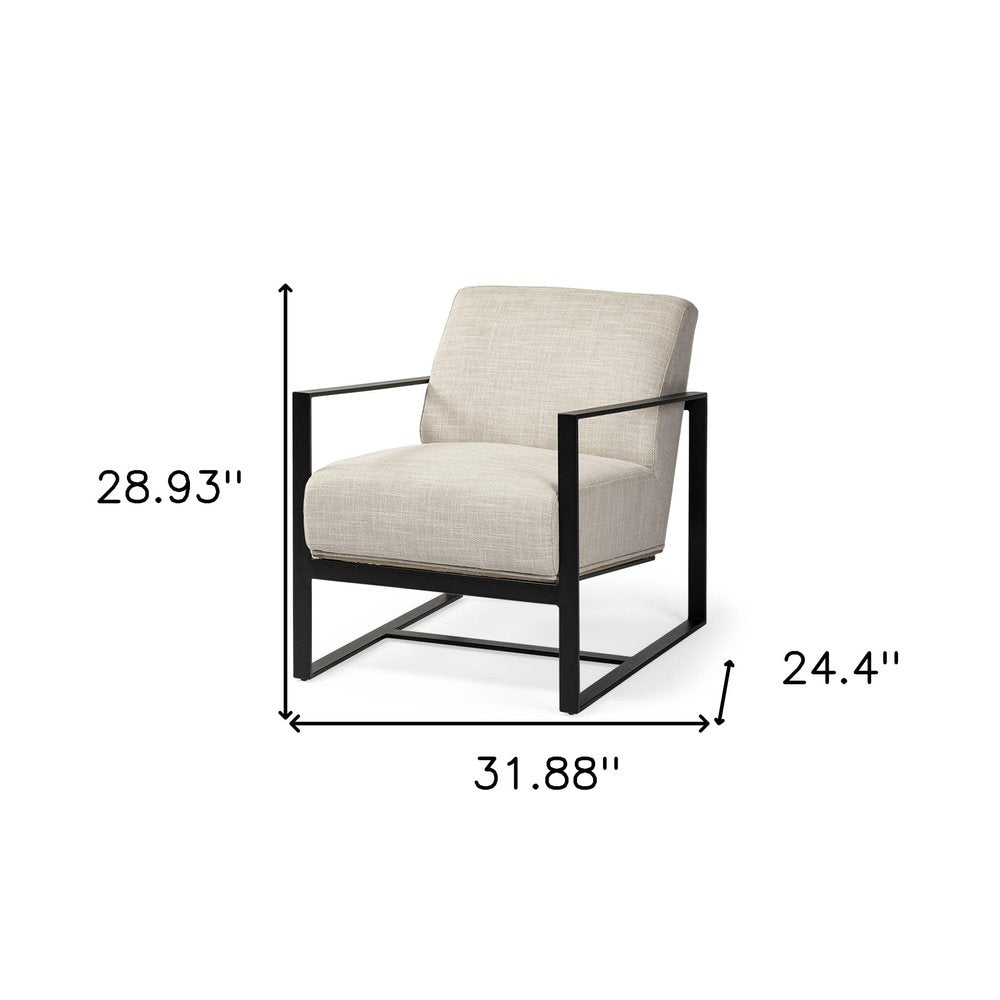32" Cream and Black Fabric Arm Chair