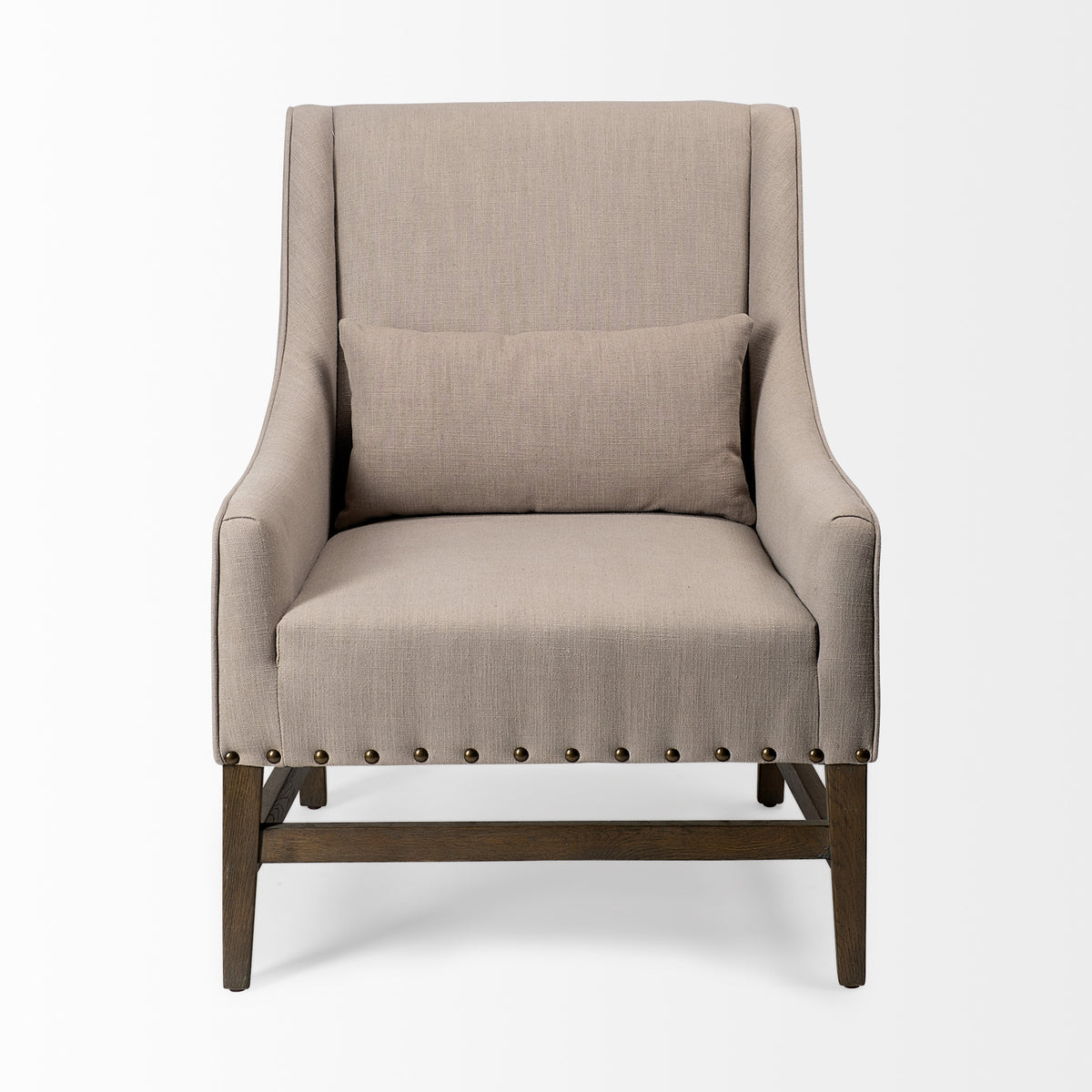 30" Gray and Beige Fabric and Solid Wood Wingback Chair
