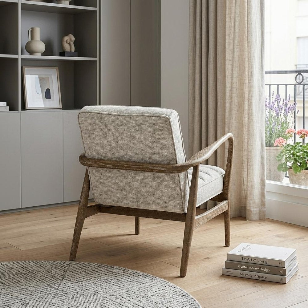 28" Cream and Brown Fabric Lounge Chair