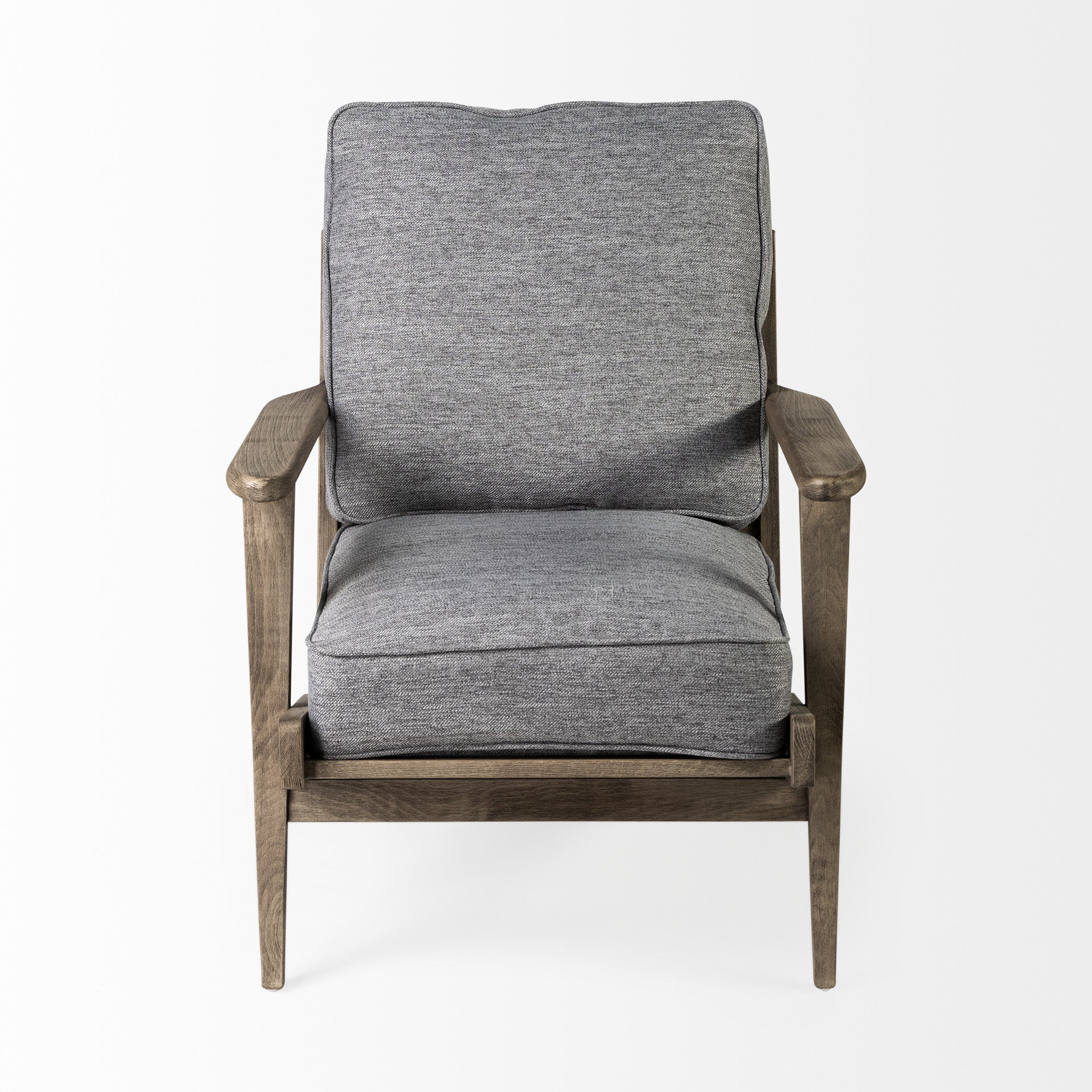 31" Gray and Brown Fabric Cushions And Wood Lounge Chair