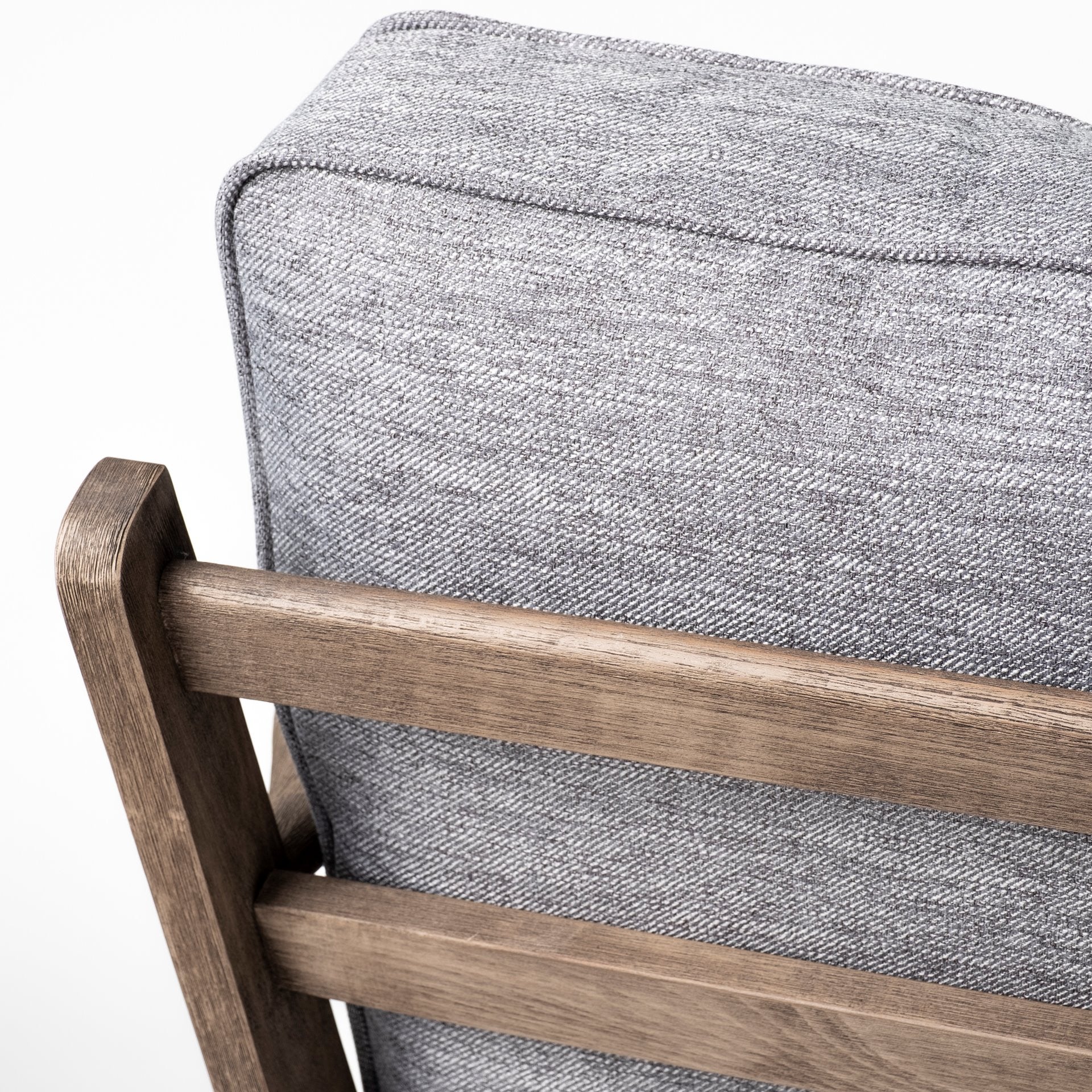 31" Gray and Brown Fabric Cushions And Wood Lounge Chair