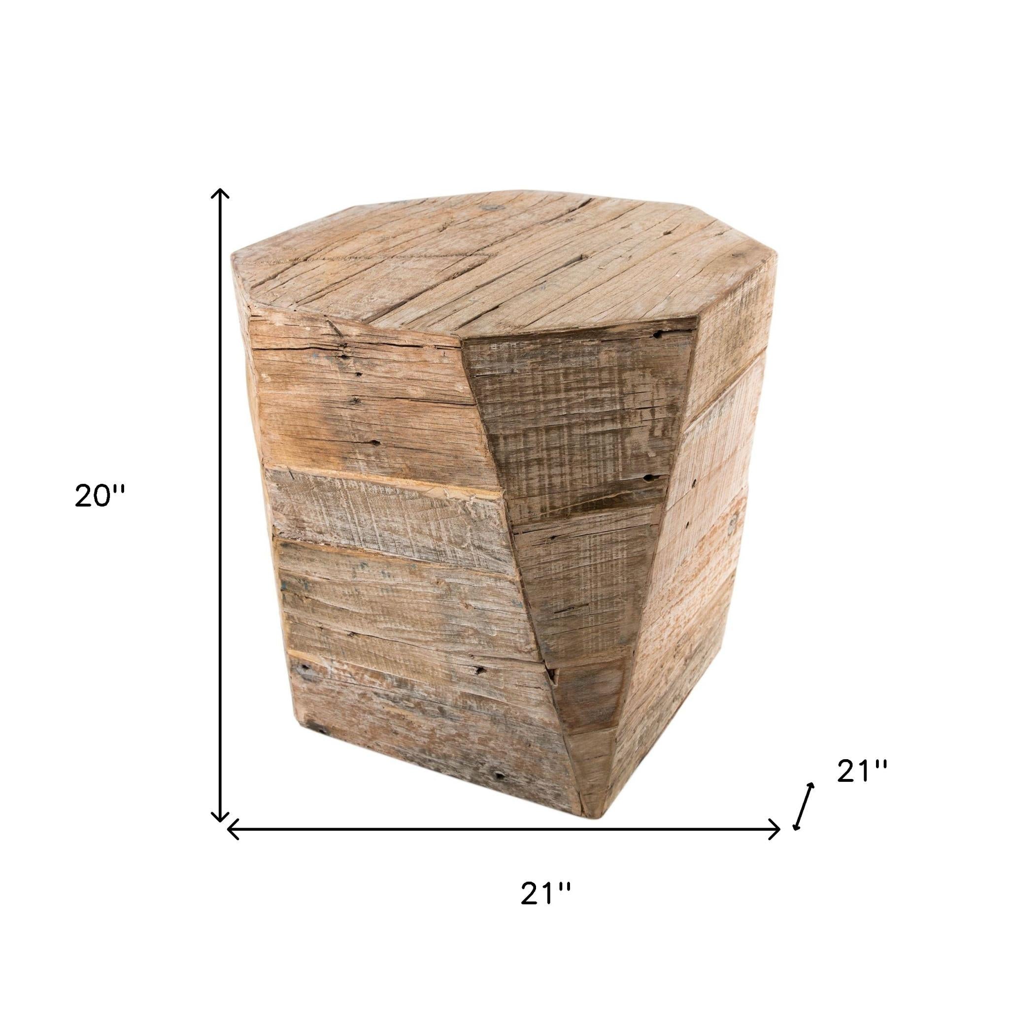 20" Brown Distressed Solid Wood Hexagonal Top Table