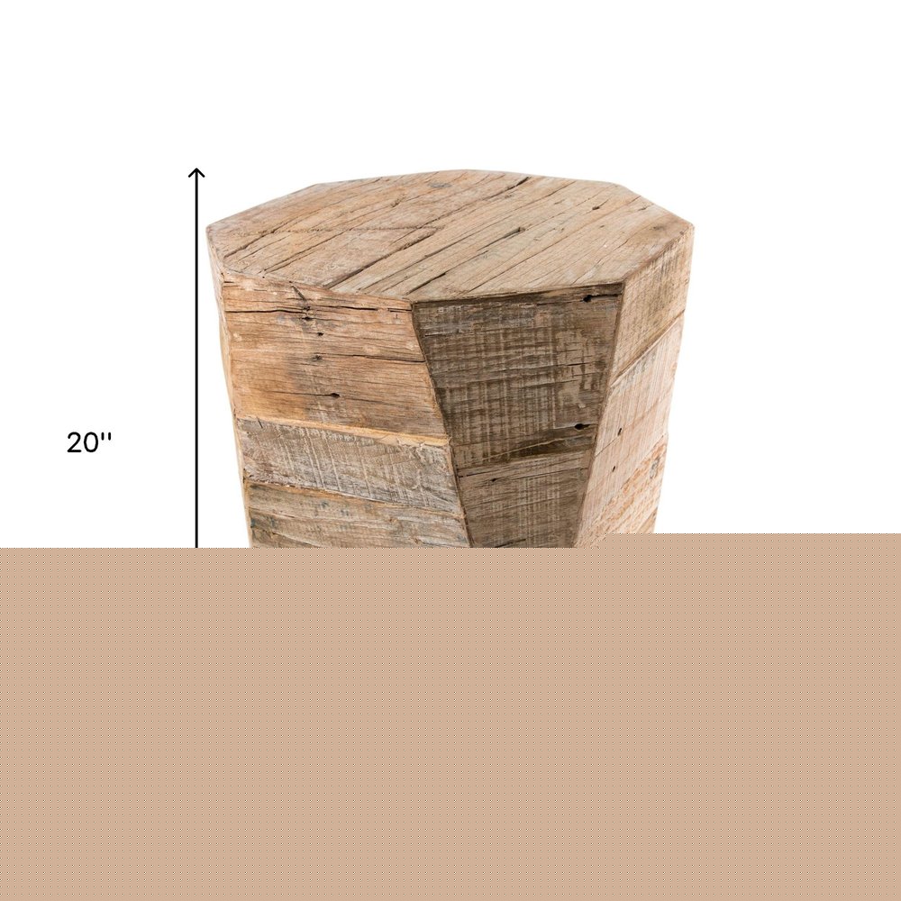 20" Brown Distressed Solid Wood Hexagonal Top Table