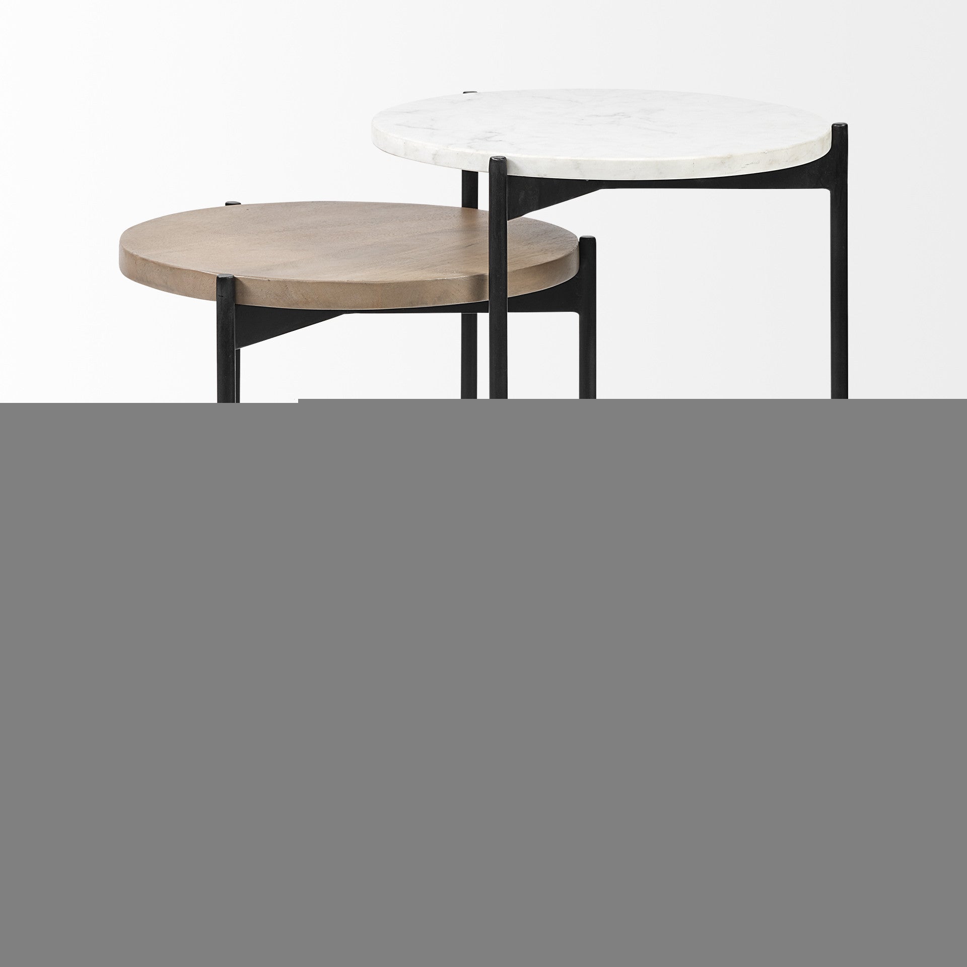 24" Brown And White Glass Round End Table