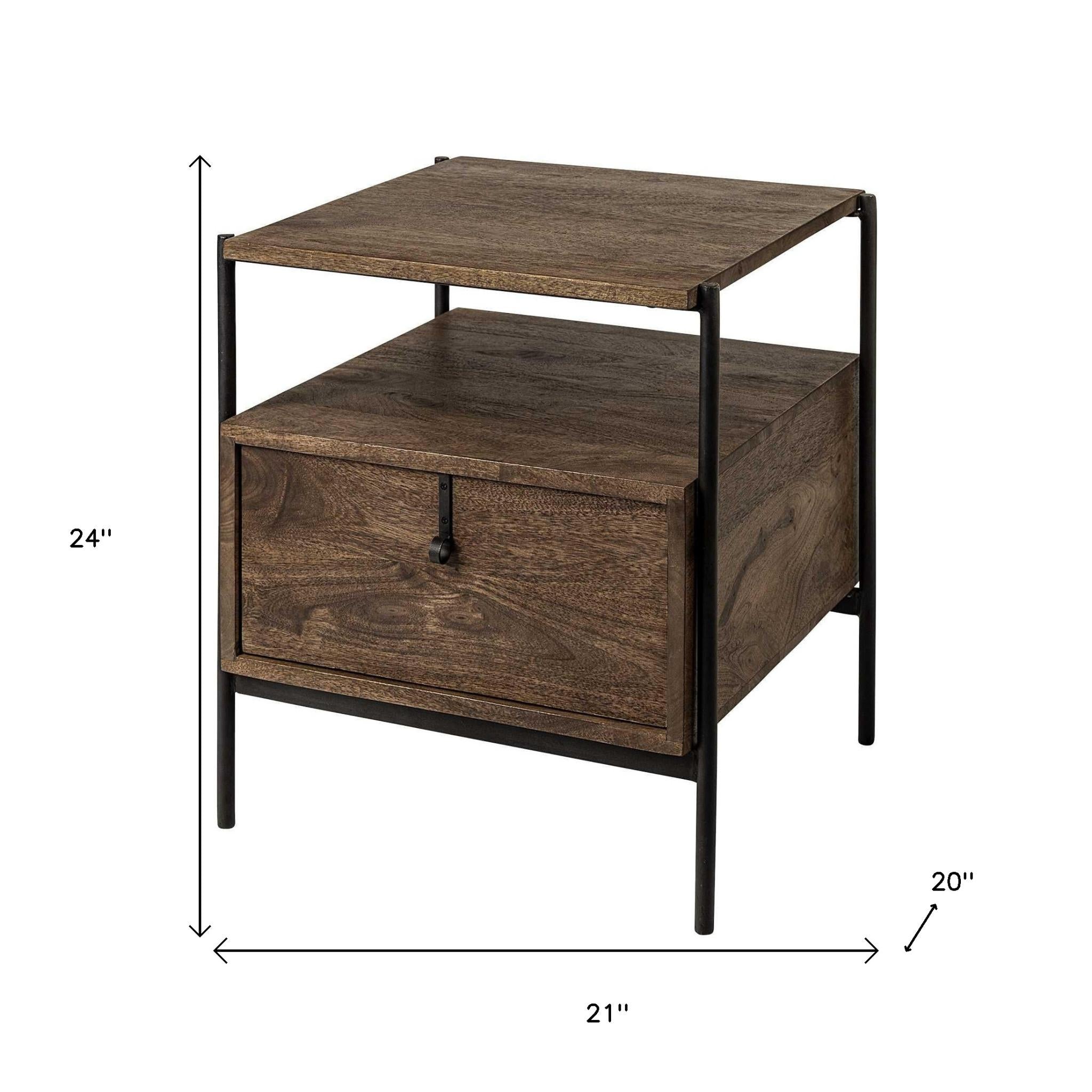 24" Brown Solid Wood Square End Table