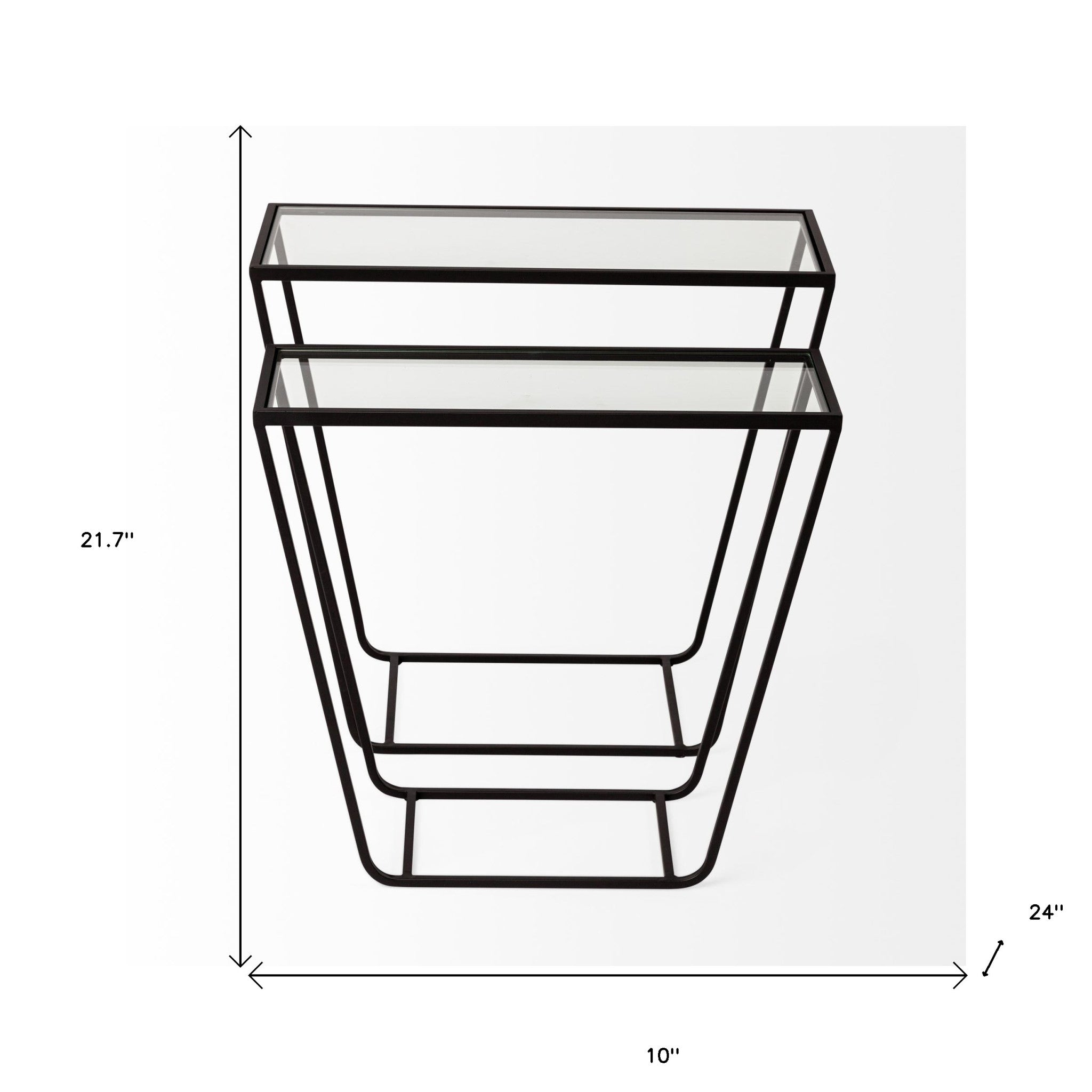 10" Clear Glass and Metal Frame Console Table