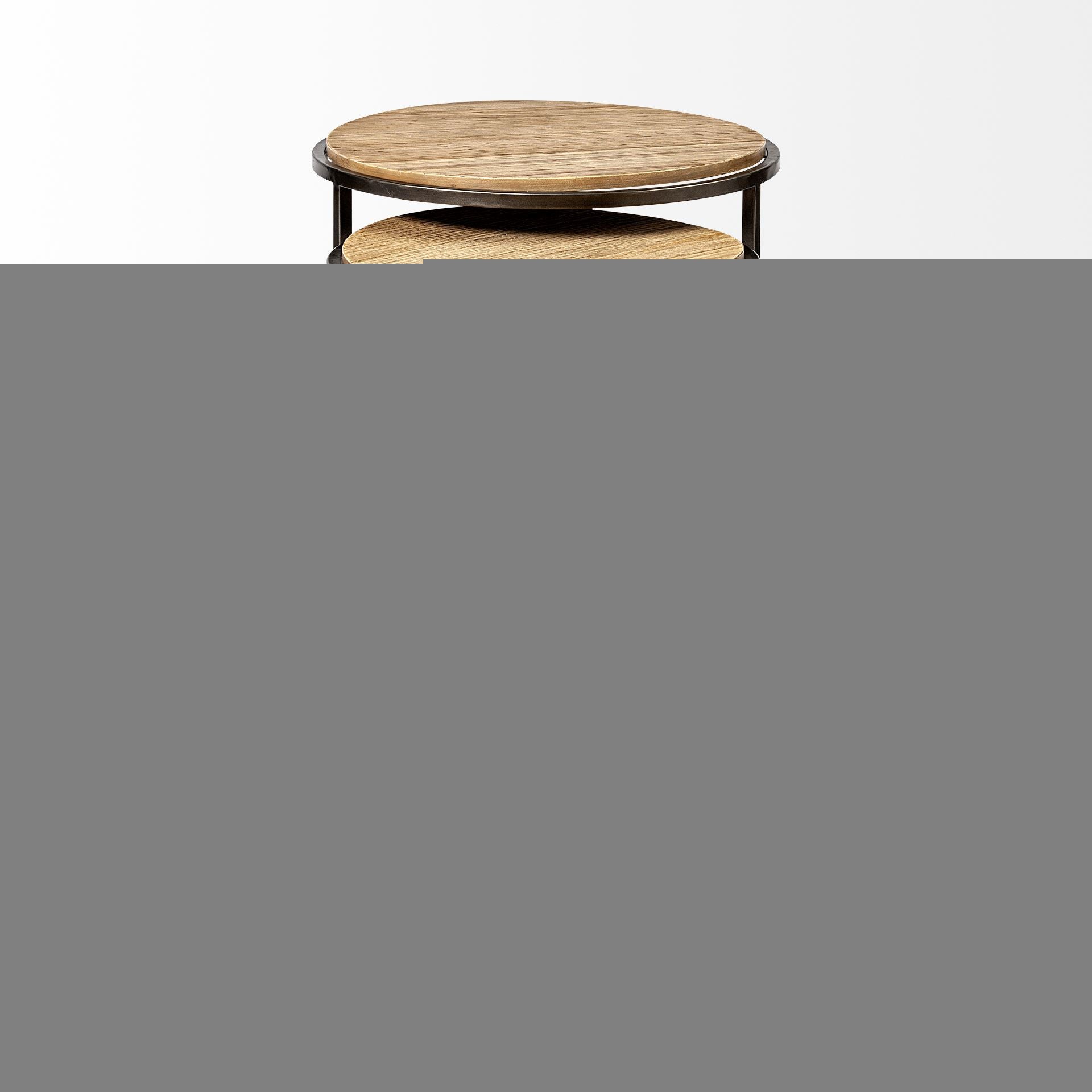 Set of Three 27" Black And Brown Solid Wood Round End Table