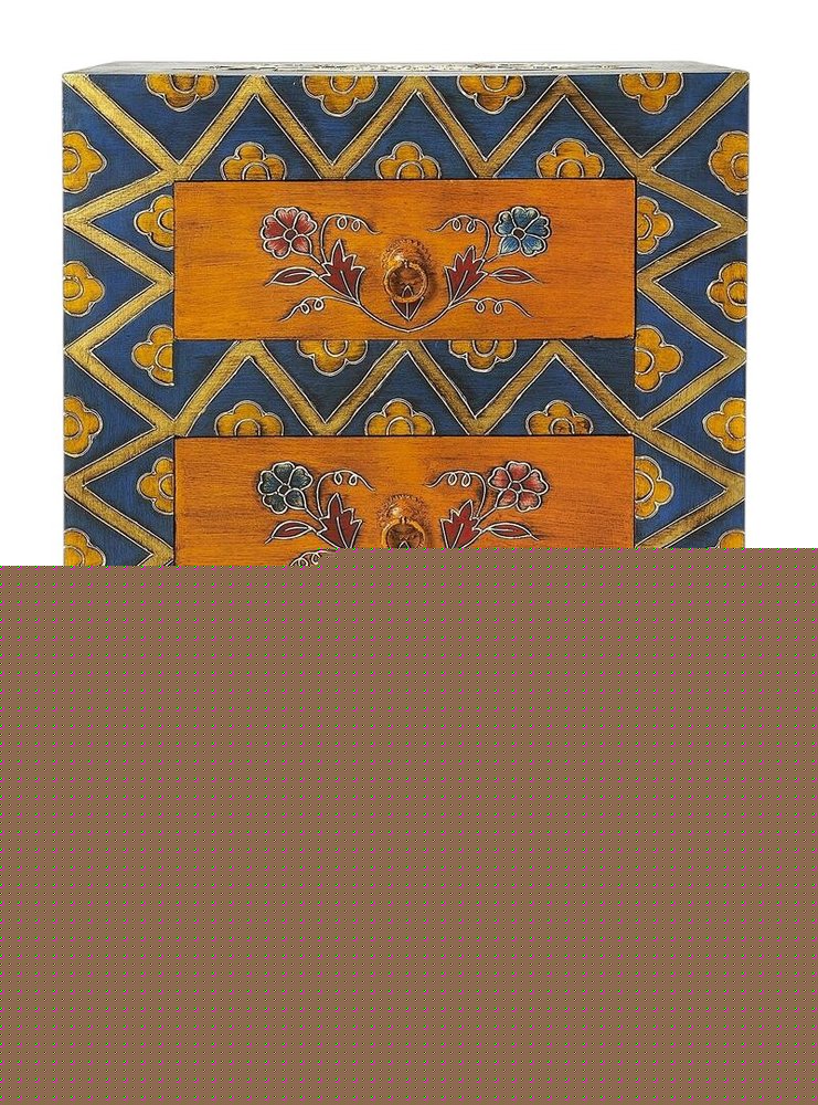 20" Blue and Brown Hand Painted Wood Accent Cabinet With Three Drawers