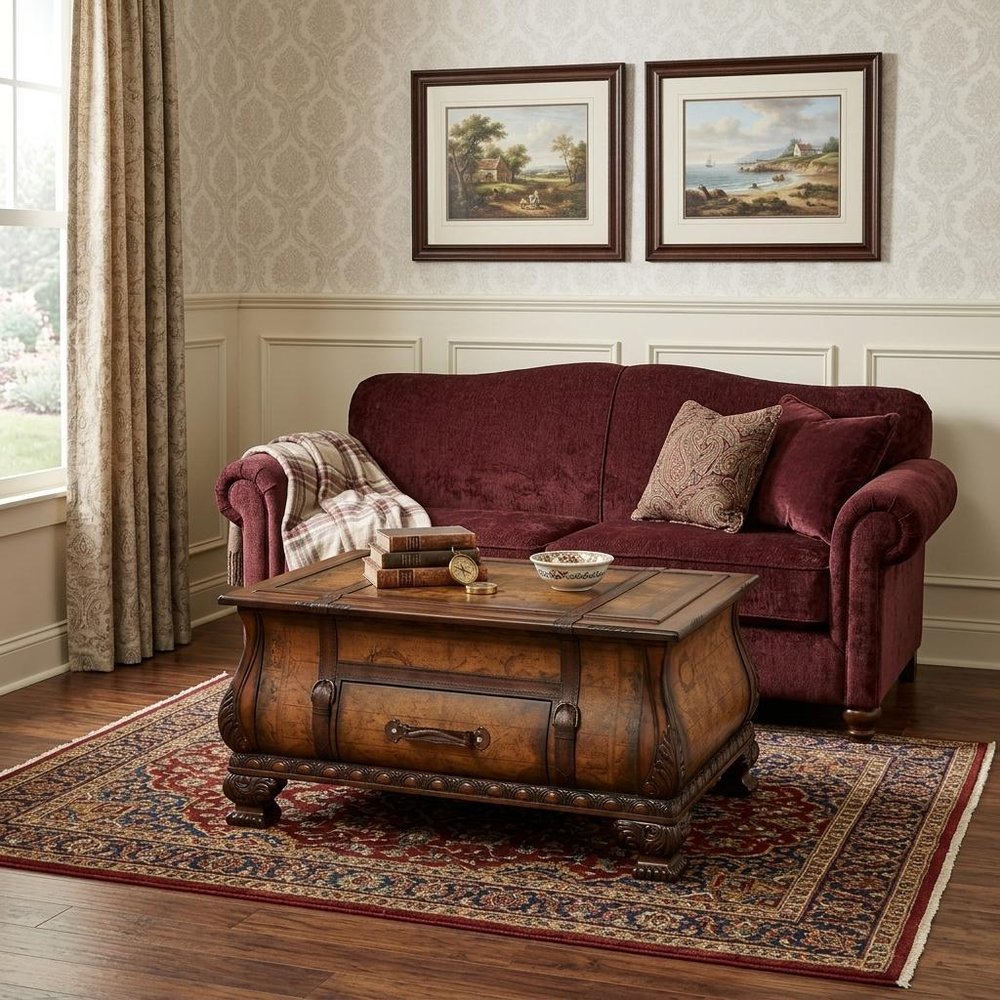 38" Brown Wood Coffee Table With Drawer
