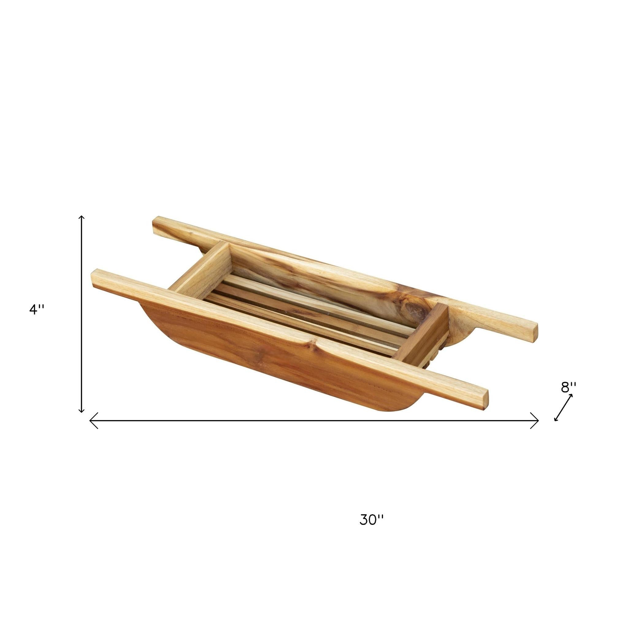 4" X 30" Natural Teak Over Tub Rectangular Bath Caddy Shelf