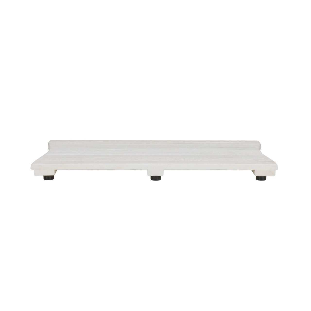 23" White Teak Slat Non Slip Bath Mat