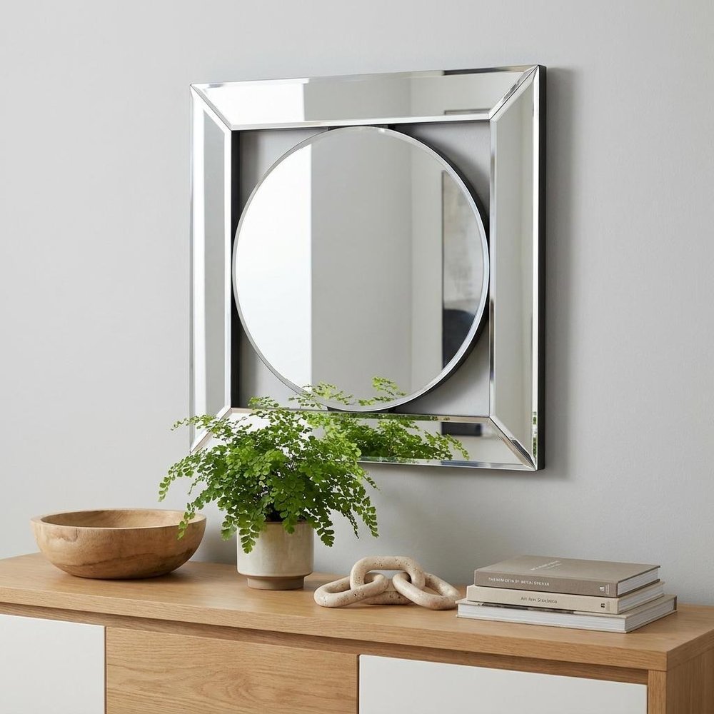 12" Round in Square Glass Framed Accent Mirror