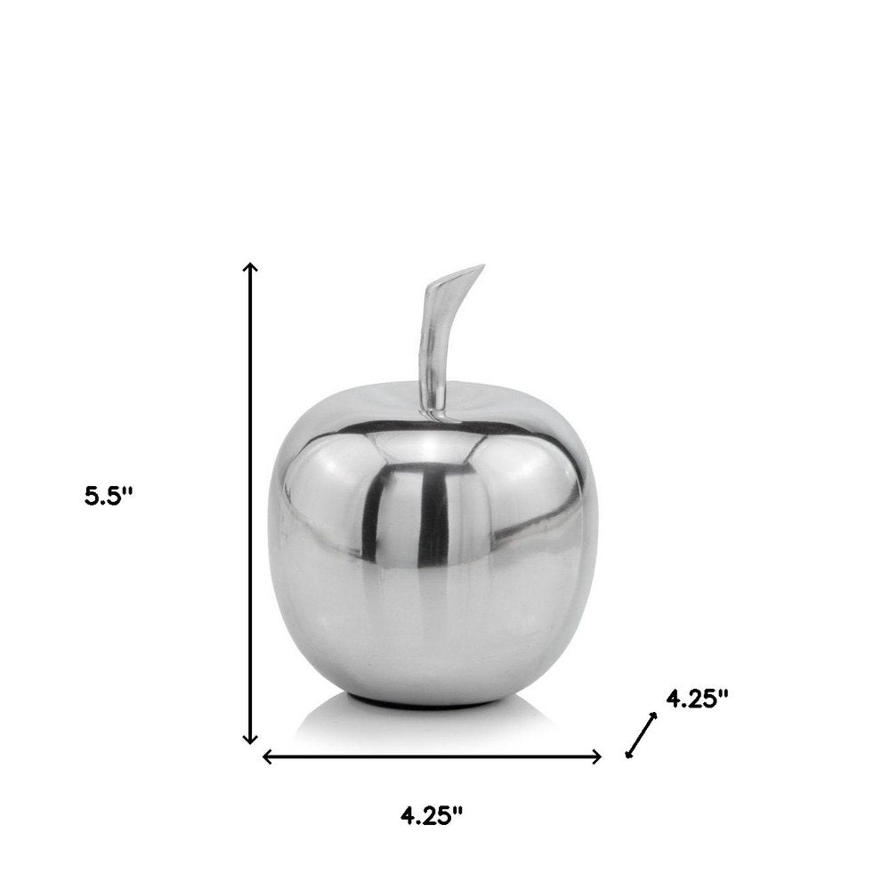 11" Silver Buffed Aluminum Decorative Apple Tabletop Sculpture
