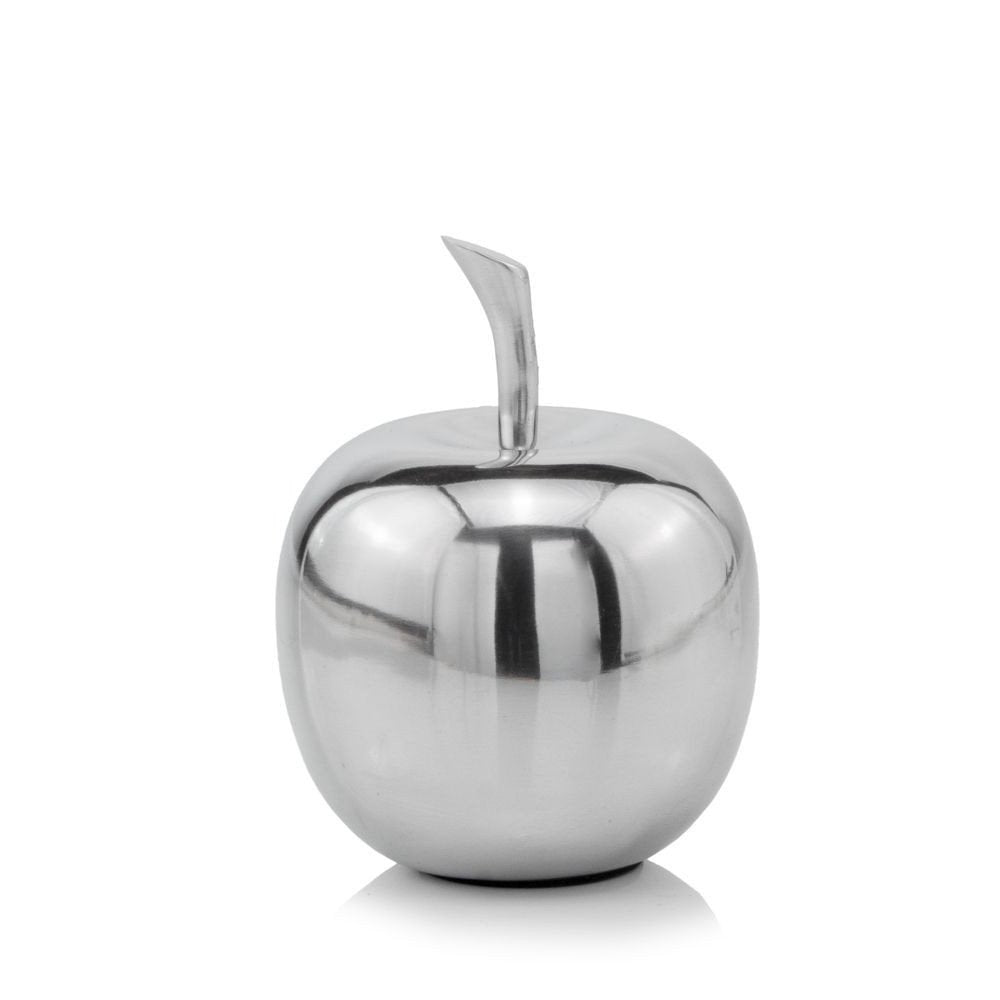 11" Silver Buffed Aluminum Decorative Apple Tabletop Sculpture