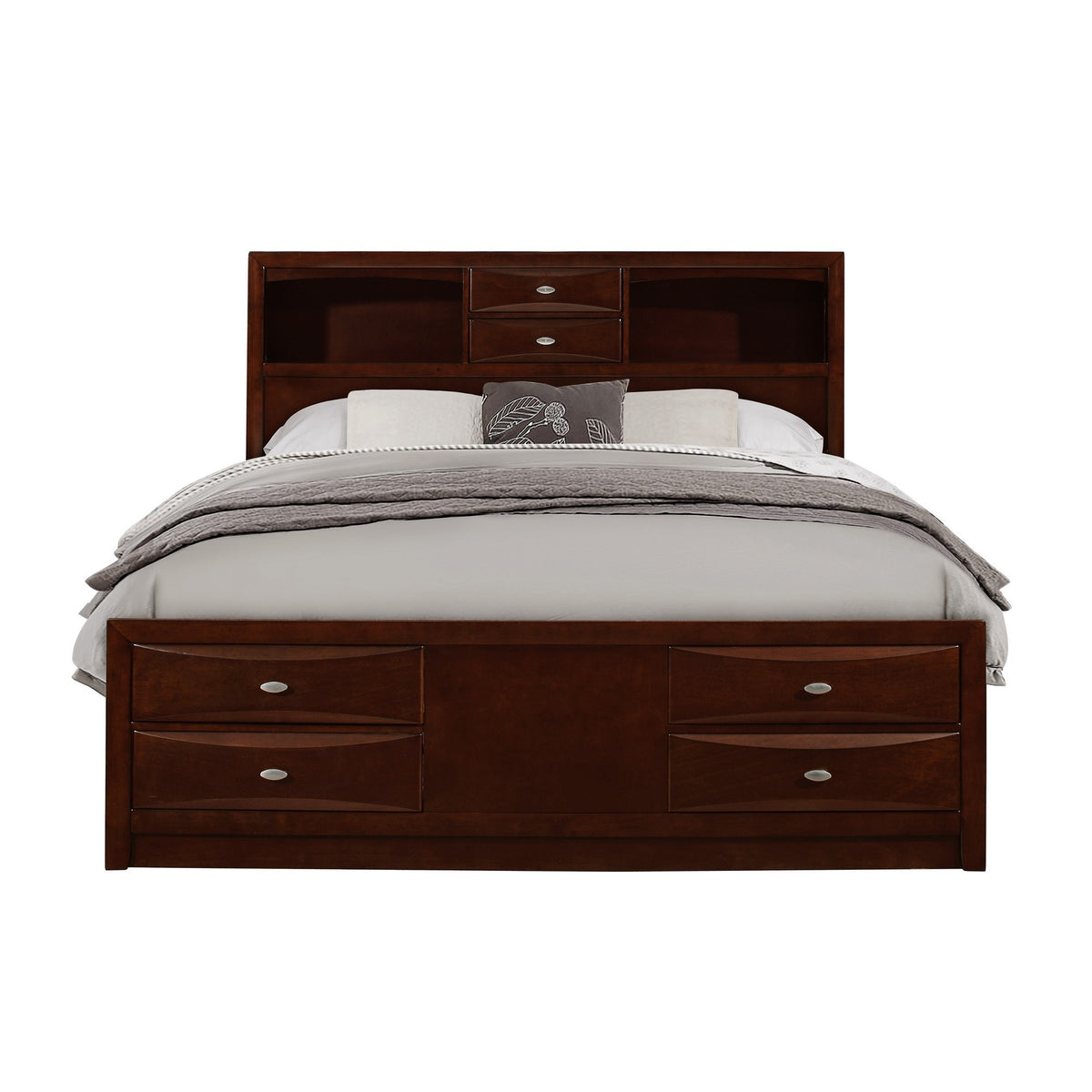Merlot Solid Wood King Bed Frame With Eight Drawers