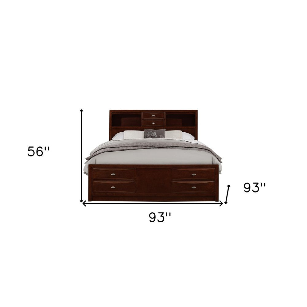 Merlot Solid Wood King Bed Frame With Eight Drawers