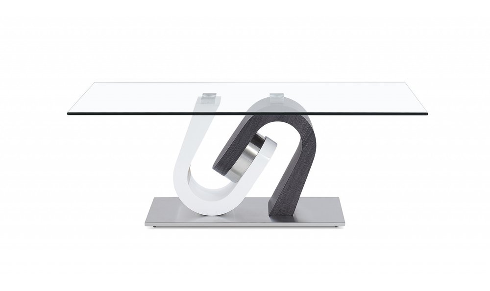 48" Clear Gray and White Glass And Steel Mod Coffee Table